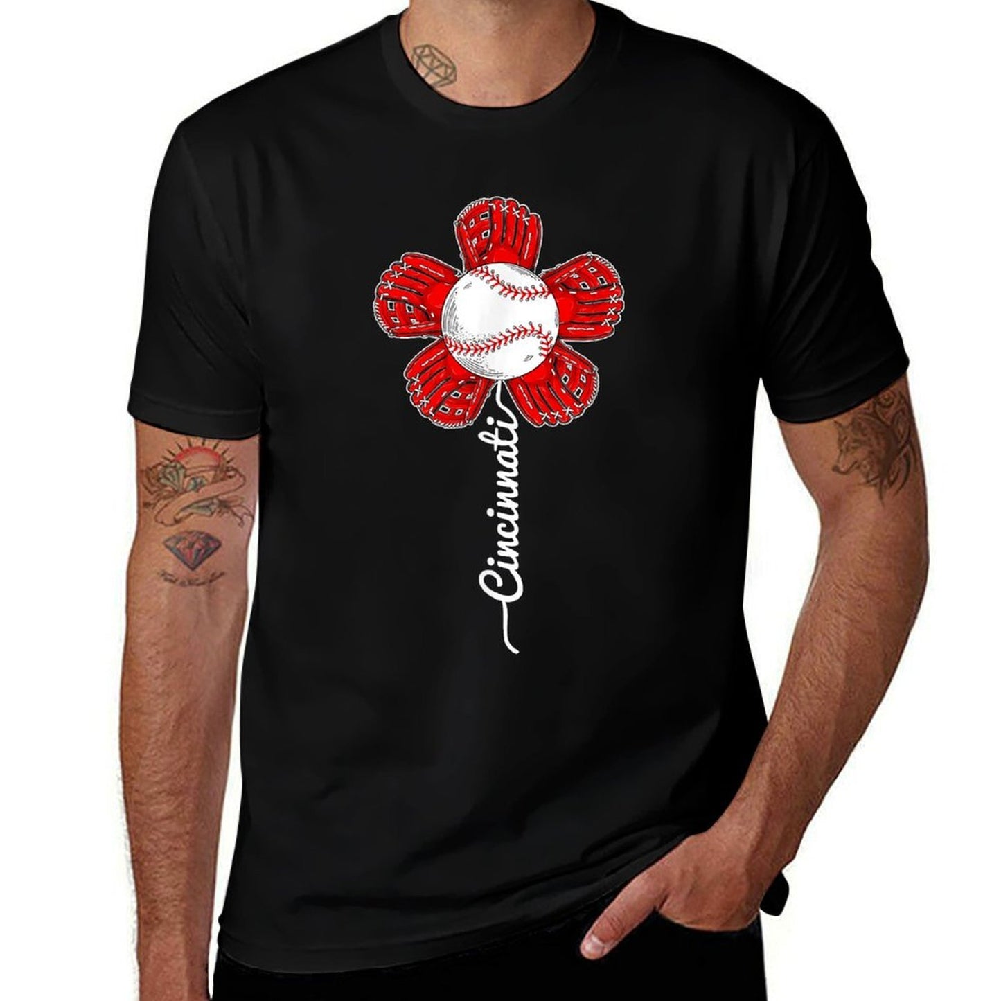 Cincinnati Funny Flower Vintage Baseball Lover And Player Oversized Silhouette T-Shirt