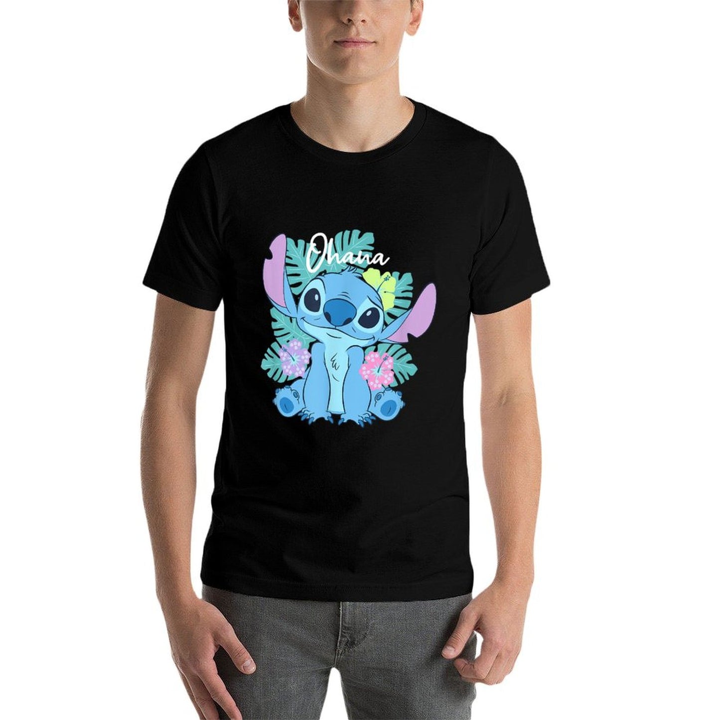 Lilo & Stitch Ohana Adorable Pose Floral Logo Soft T-Shirt