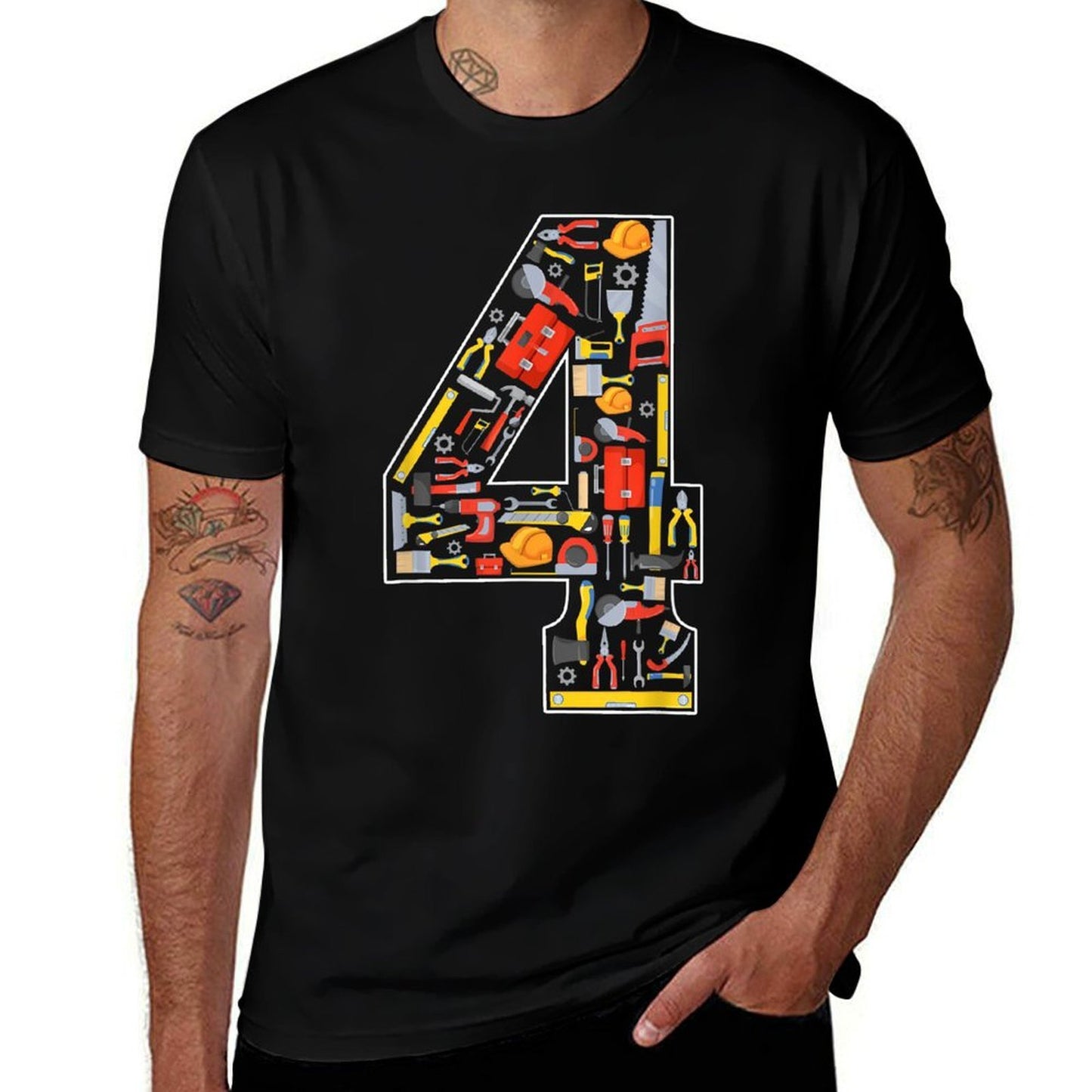 4th Birthday Construction Building Tools Kids 4 Year Old Odor-resistant T-Shirt