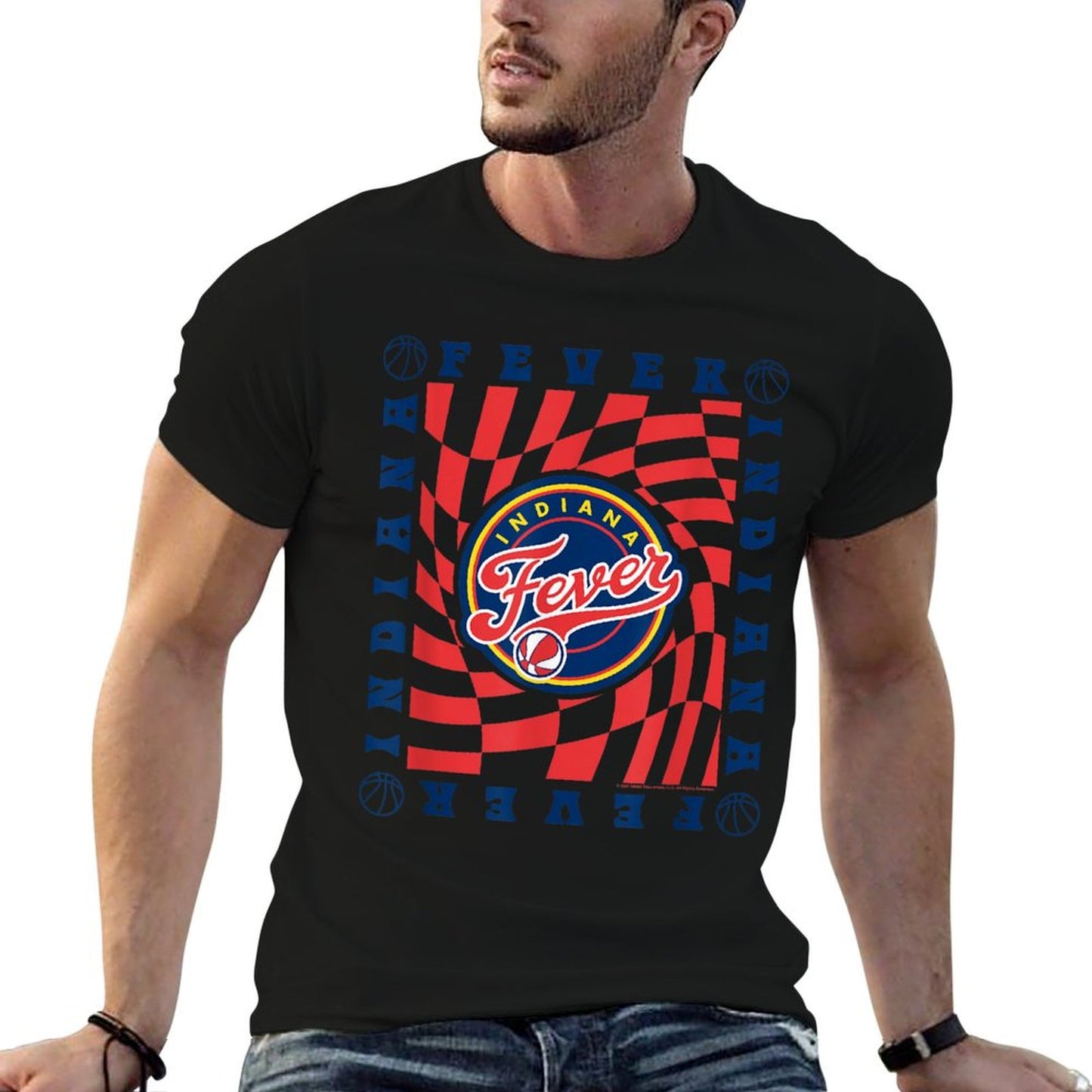 WNBA Indiana Fever Retro Wavy Checkerboard Easy-care T-Shirt