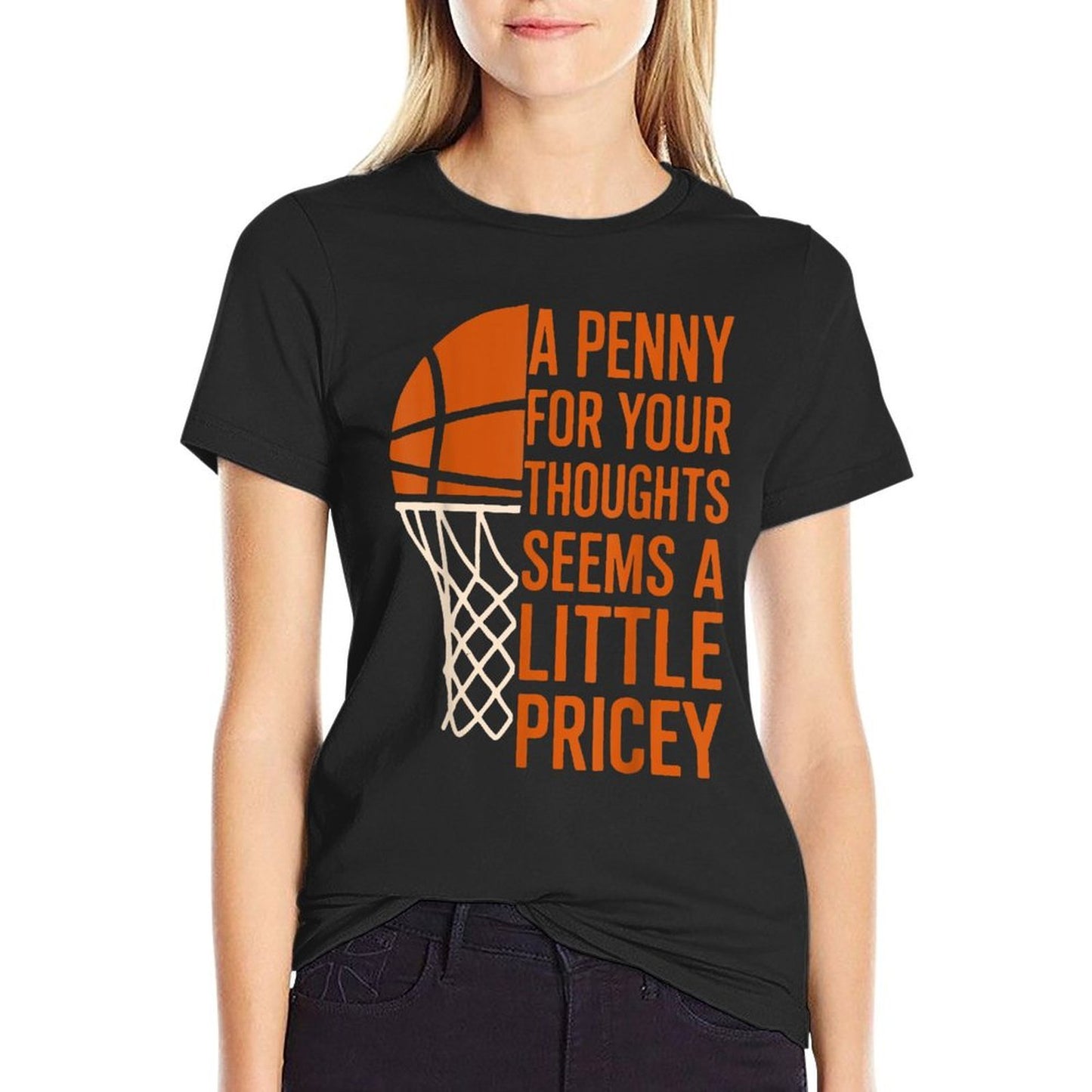 Penny For Your Thoughts Funny Basketball Sarcastic Joke Oversized Silhouette T-Shirt