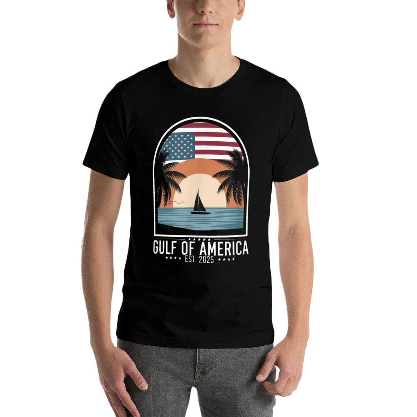 Retro Gulf Of USA America Est 2025 Gulf Mexico American Flag Graphic-printed T-Shirt