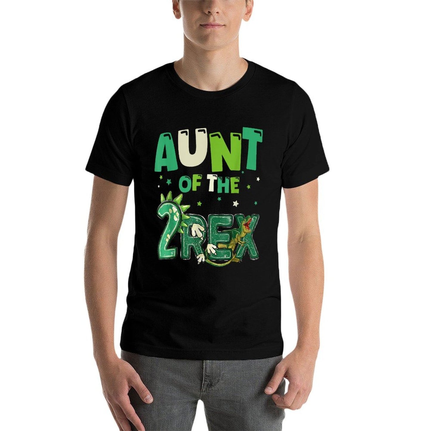 Aunt of The Two Rex Birthday Dinosaur Family Matching Heathered Texture T-Shirt