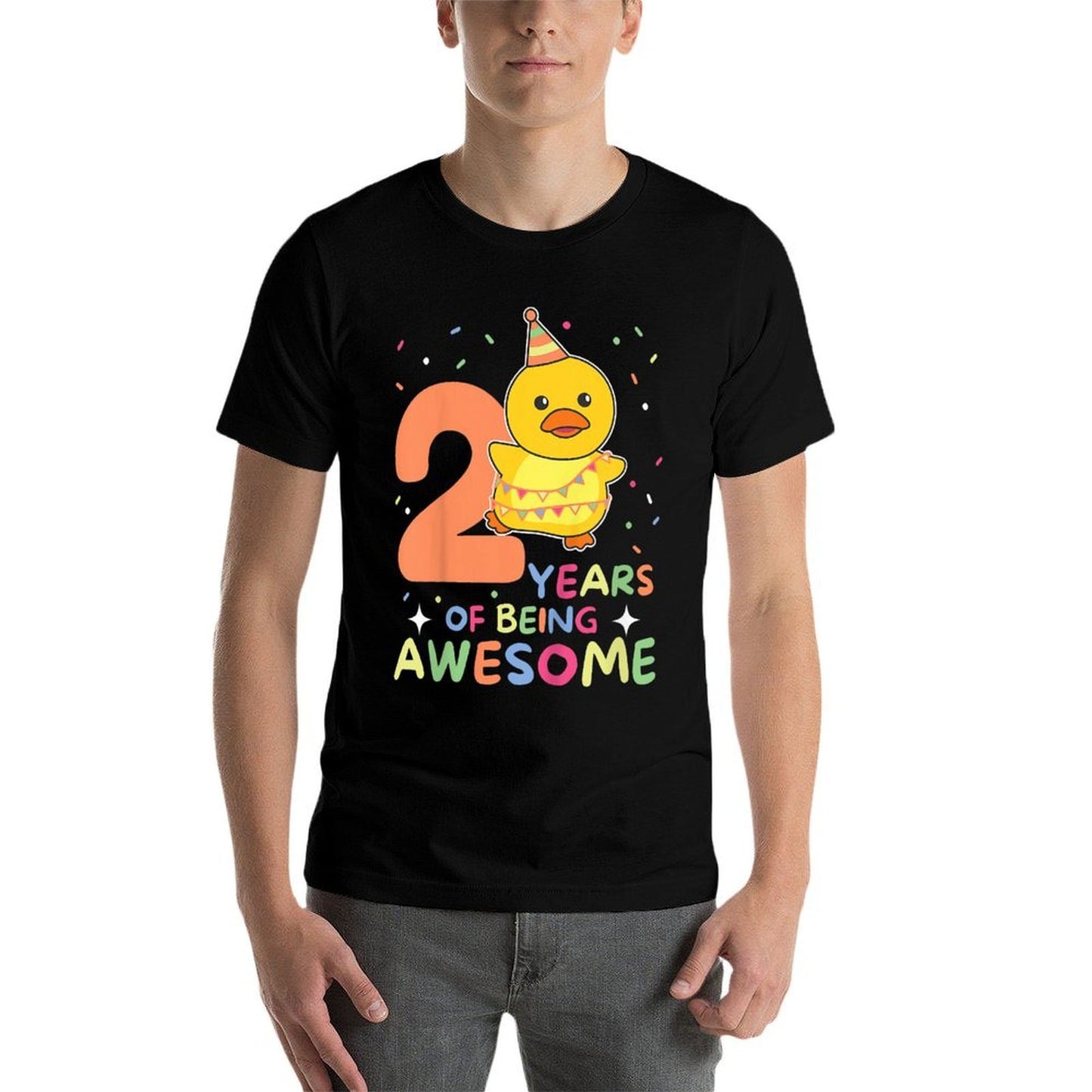 2nd Birthday Duck For Children Two Years Old Rolled Sleeves T-Shirt