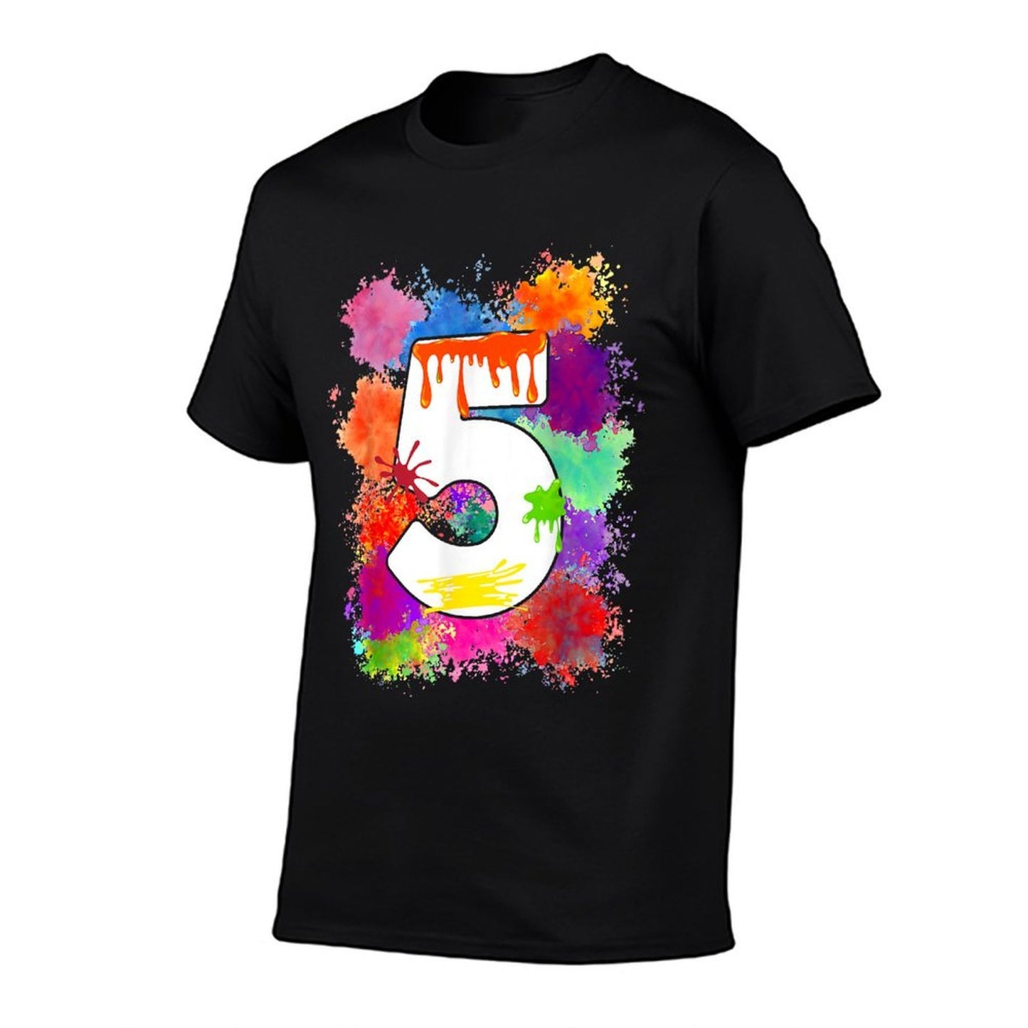 5 Year Old Colorful Splashes 5th Birthday Paint Splash Cotton T-Shirt