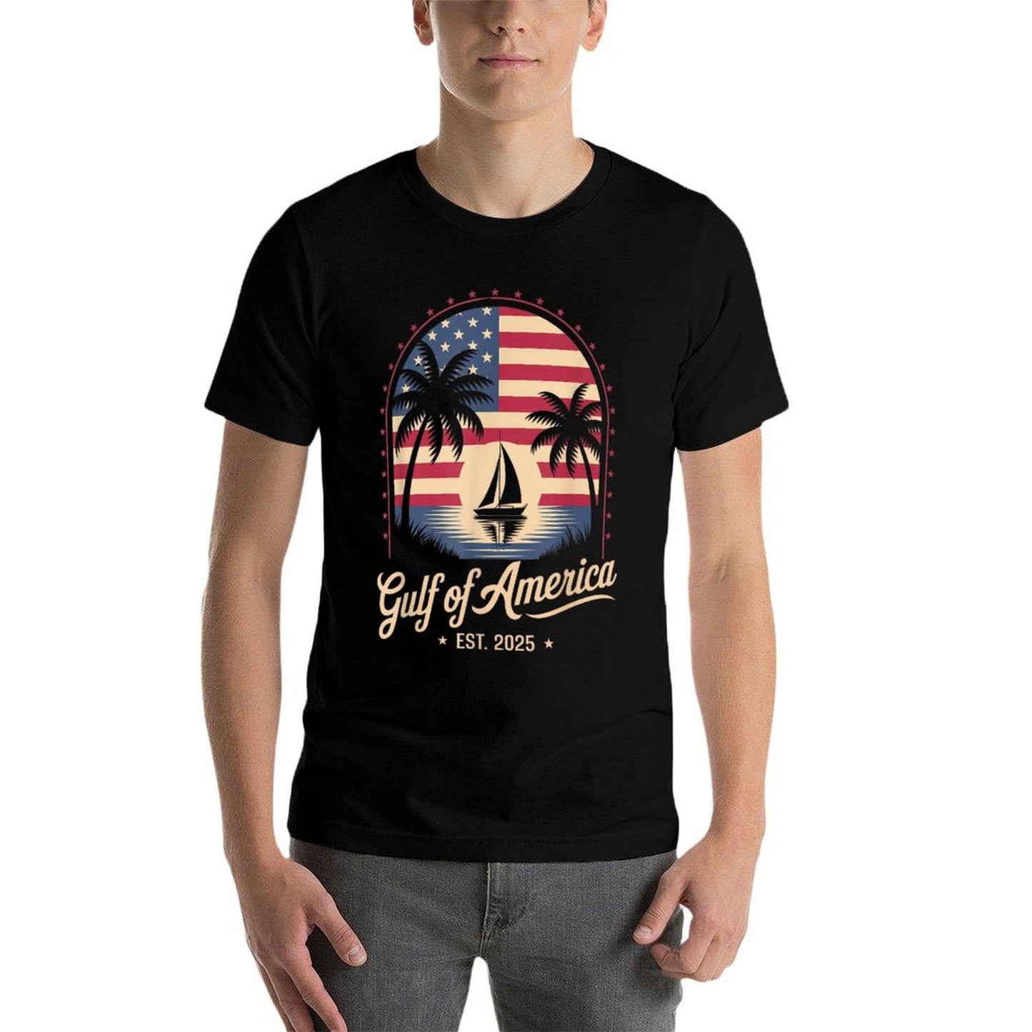 Retro Gulf Of USA America Est 2025 Gulf Mexico American Flag Slim-fit Cut T-Shirt