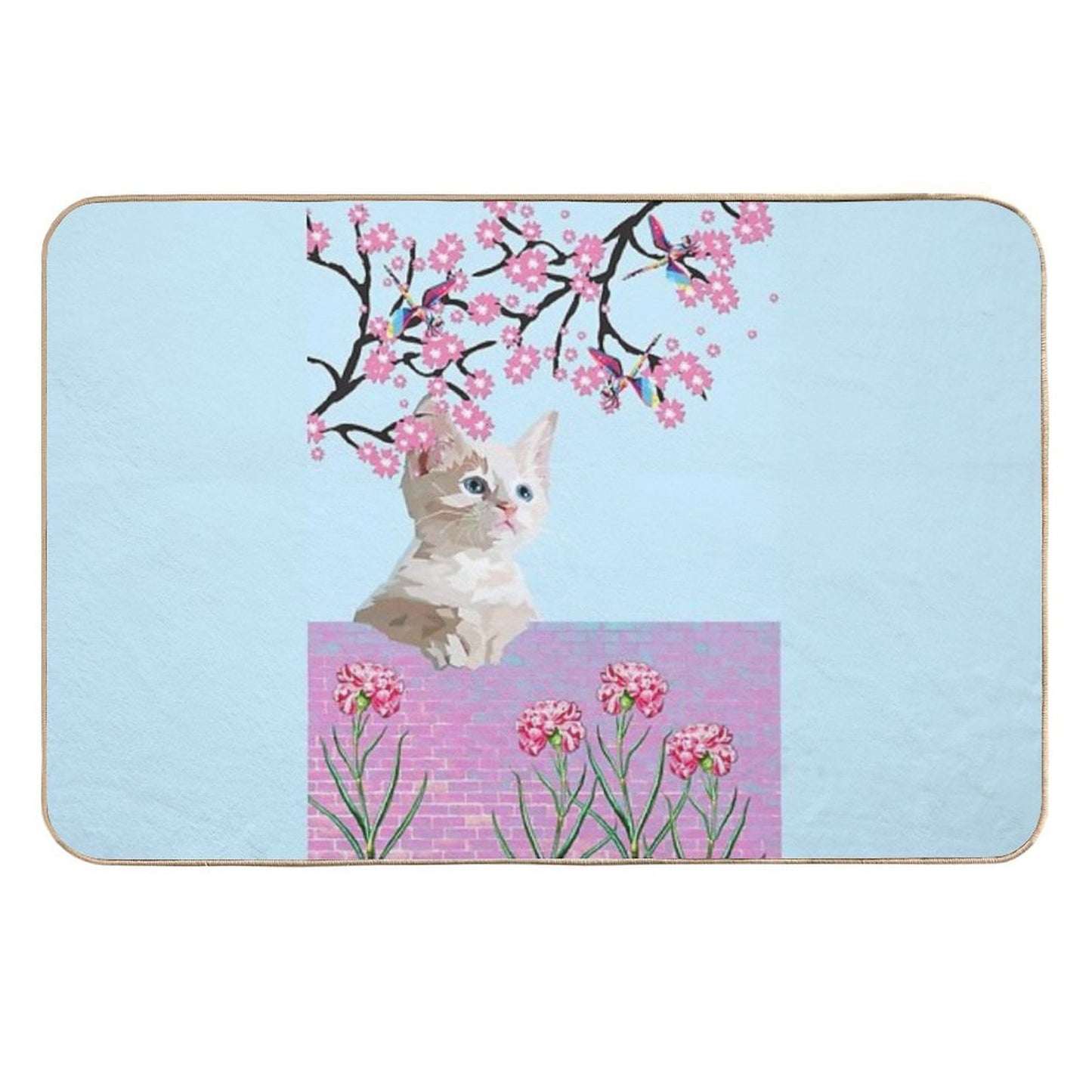 KITTY CAT AND DRAGONFLIES Non-Slip Bath Mat