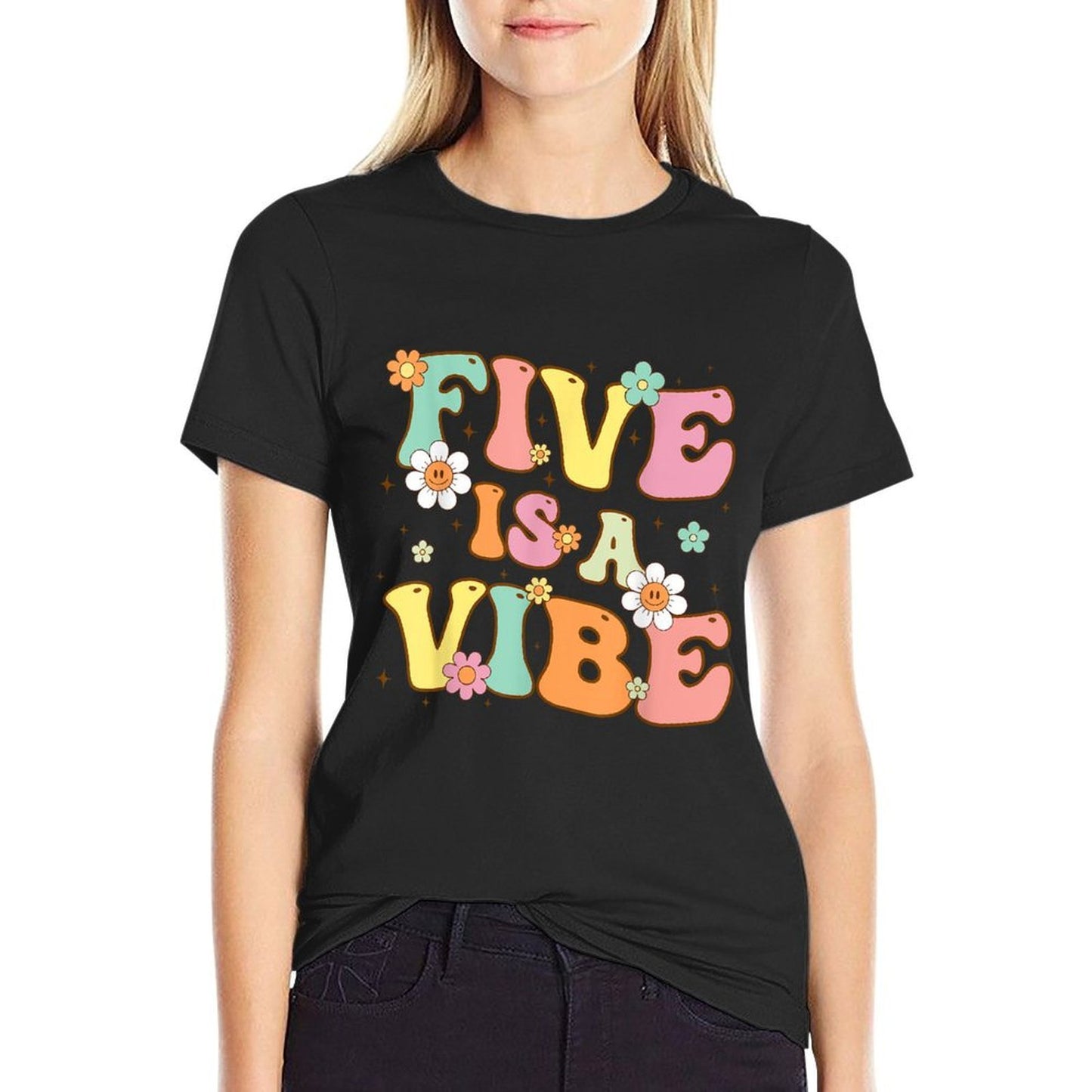 Groovy 5th Birthday Five Is A Vibe 5 Year Old Girls Boys Vintage-inspired T-Shirt