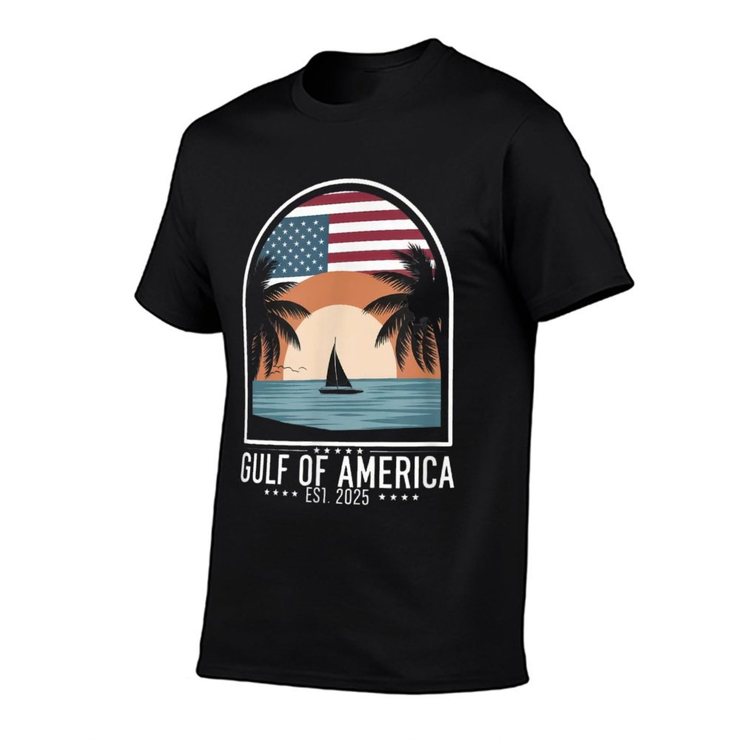 Retro Gulf Of USA America Est 2025 Gulf Mexico American Flag Graphic-printed T-Shirt