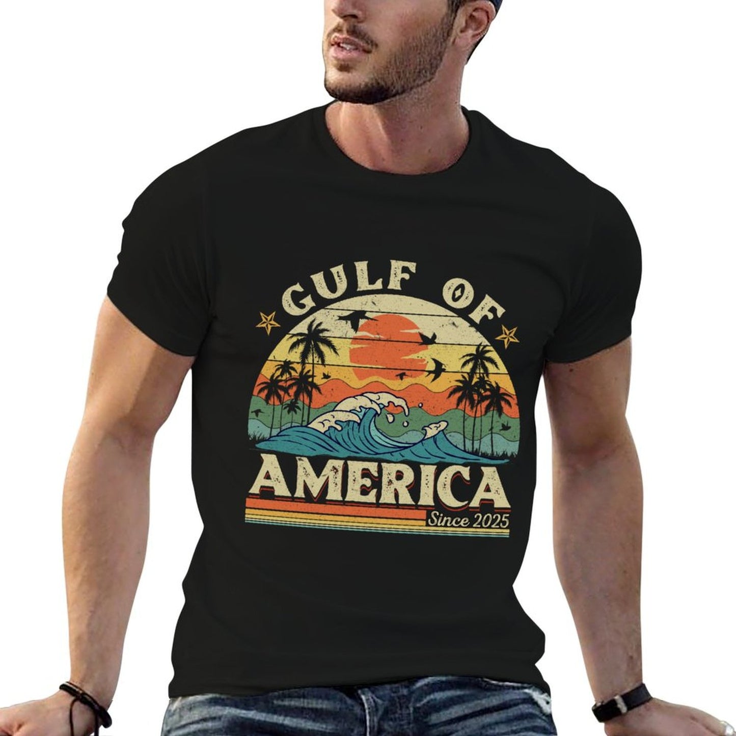 Gulf of USA America Funny Vintage USA Flag Summer-ready Fabric T-Shirt