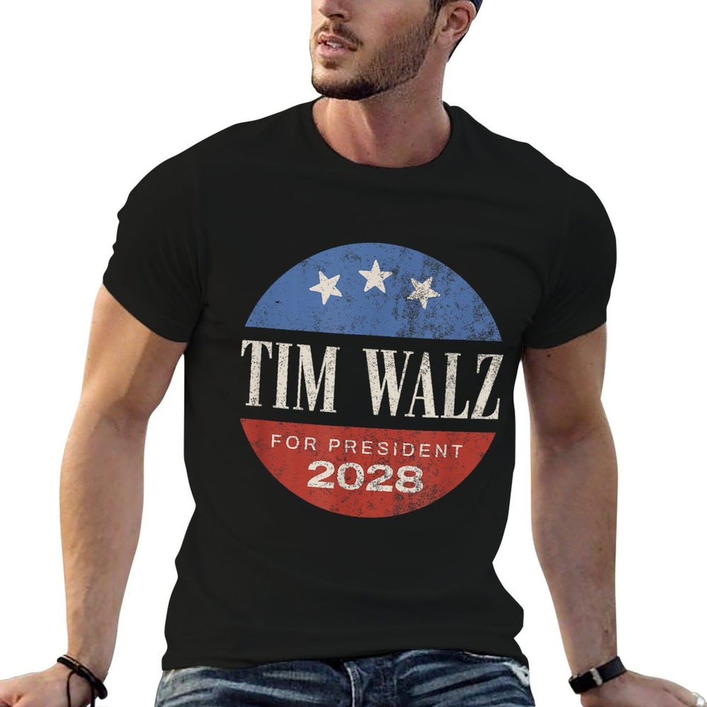 Tim Walz 2028 Retro Summer-ready Fabric T-Shirt