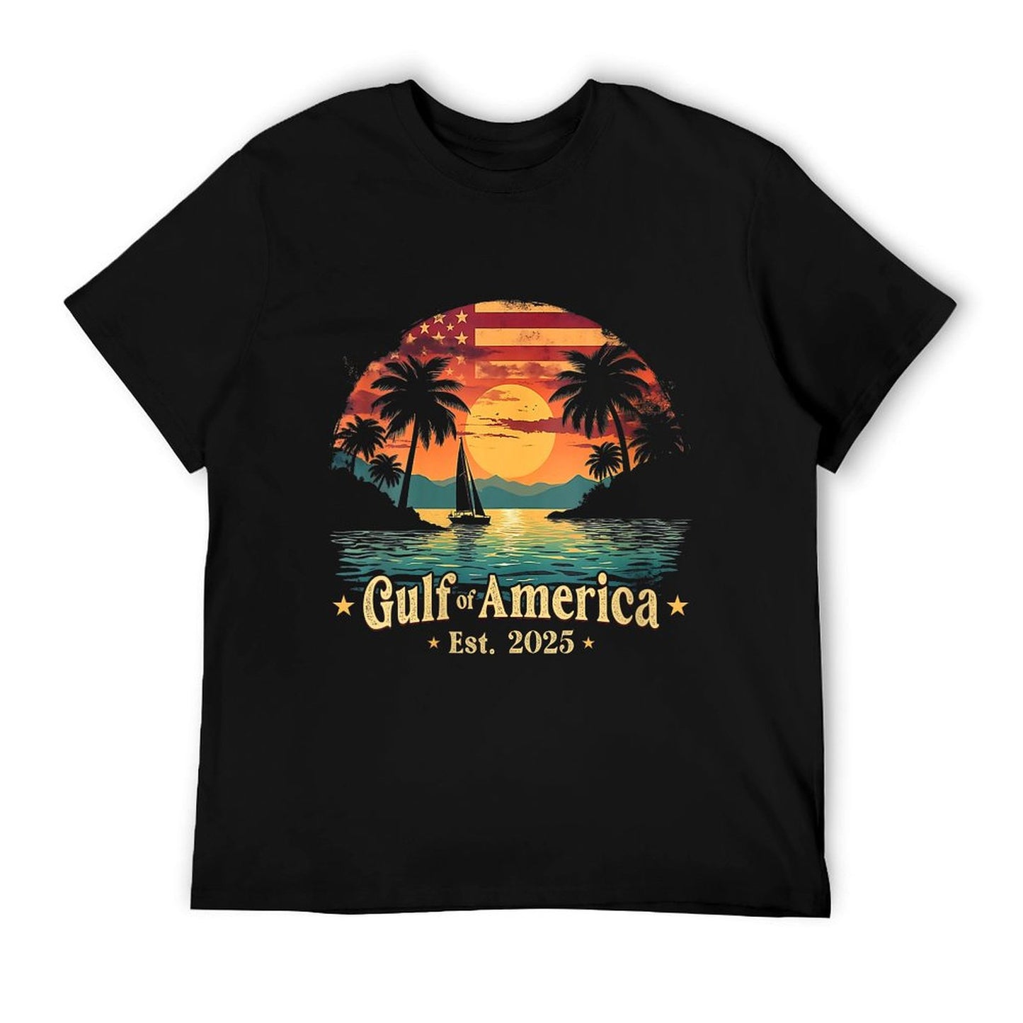 Womens Vintage Gulf Of USA America Funny USA Flag V-Neck Slim-fit Cut T-Shirt