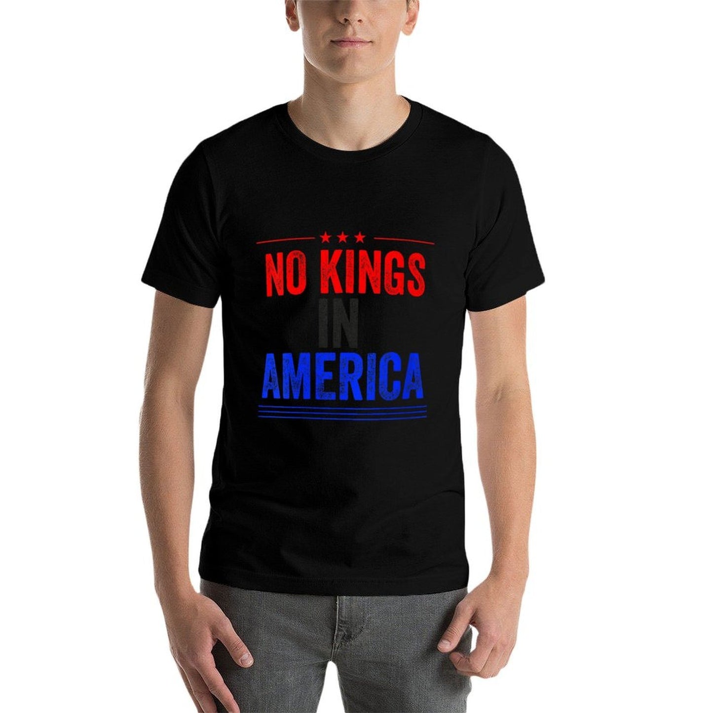Womens No Kings in America Flag Protest Save Democracy Rolled Sleeves T-Shirt