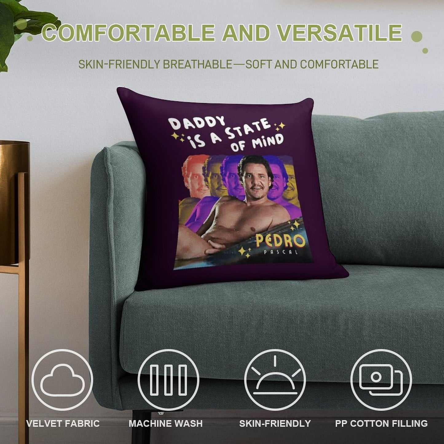 Daddy Is A State of Mind - Pedro Pascal Soft Luxury Feel Throw Pillow