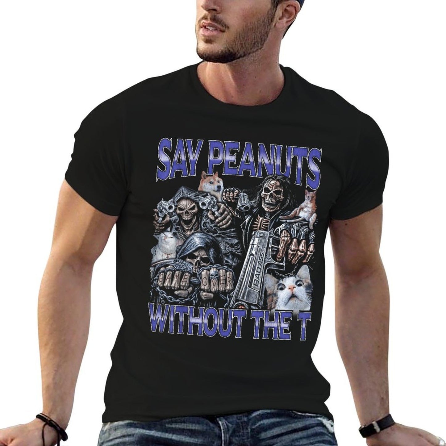 Say Peanuts - Edgy Skeleton Bootleg Hard Skeleton Meme Trendy Pattern T-Shirt