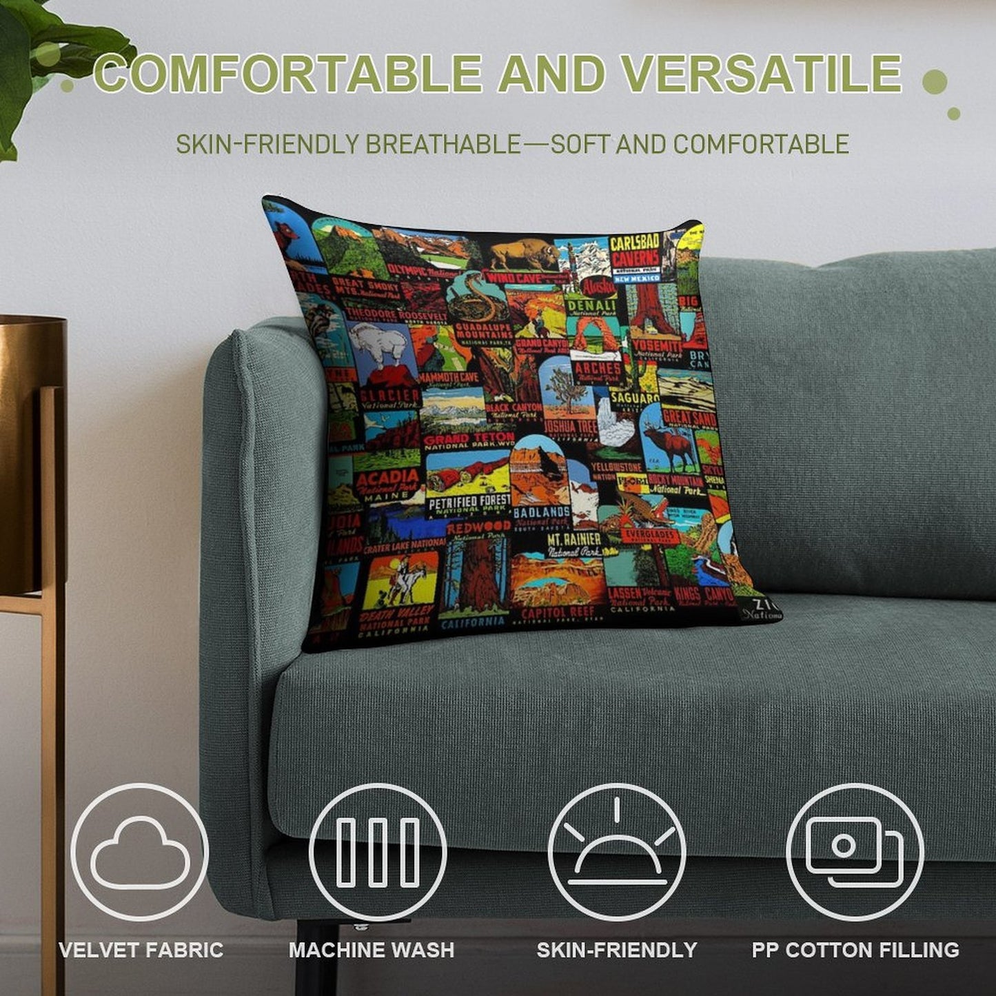 American National Parks Vintage Travel Decal Bomb Soft Ultra-Soft Texture Throw Pillow