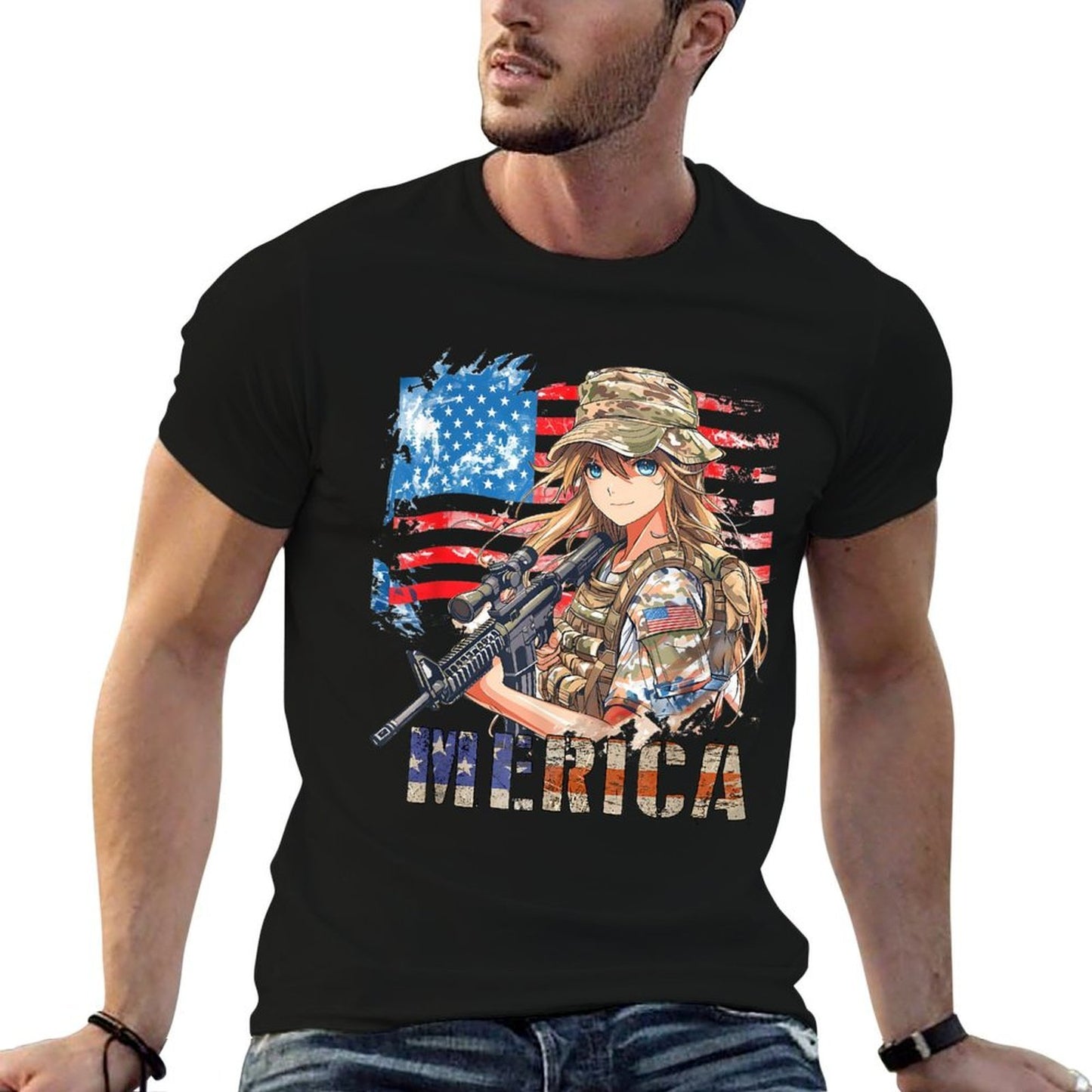 4th Of July Military Anime Girl Patriotic Kid Women US Moisture-wicking T-Shirt