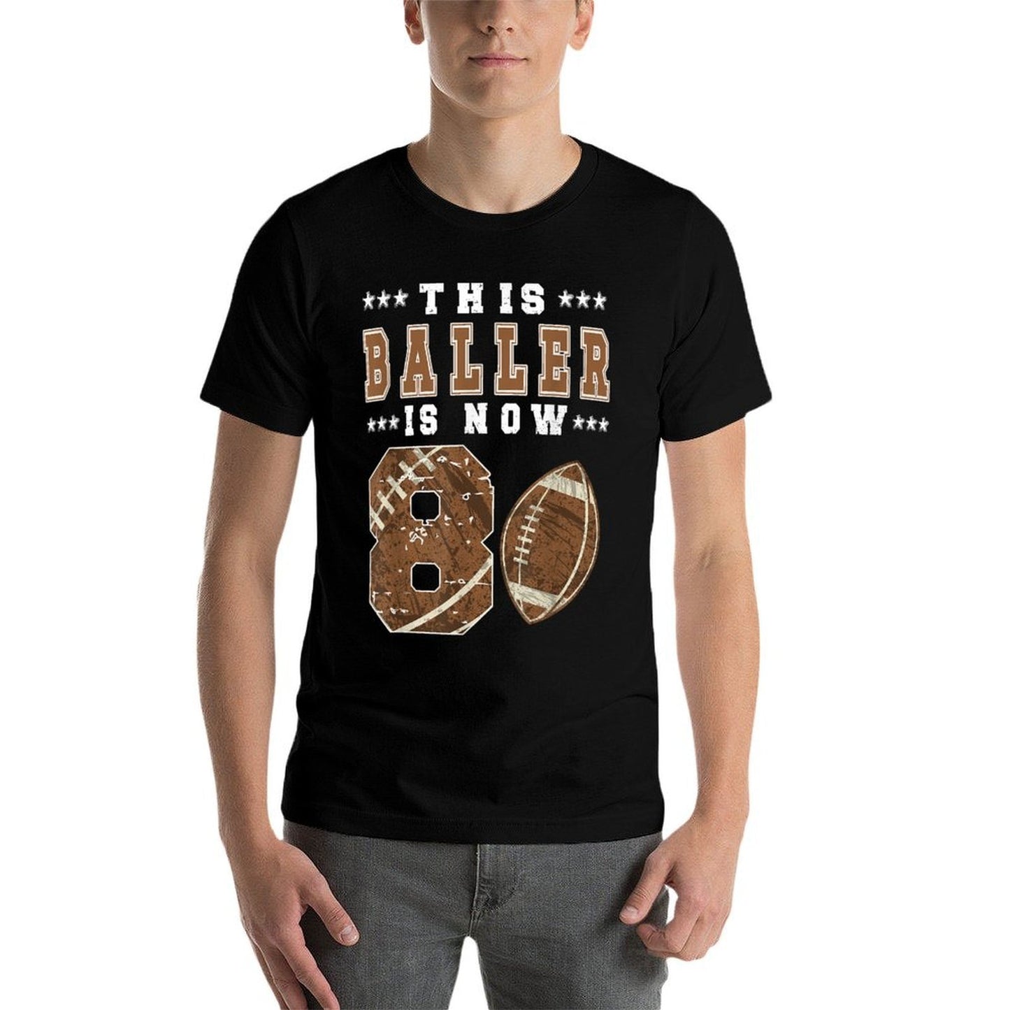 8th Birthday Football Boy Eight Year Old Football Player Graphic-printed T-Shirt