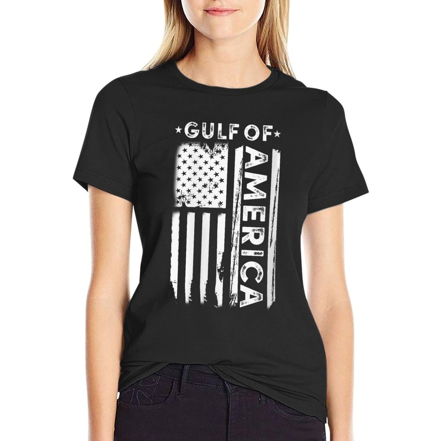 Womens America's Gulf - Gulf Of USA America Vintage American Flag V-Neck Graphic-printed T-Shirt