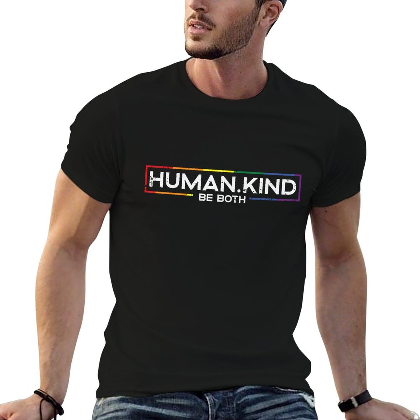 Gay Pride Month Human Kind LGBTQ Ally Rainbow Men Women Heathered Texture T-Shirt