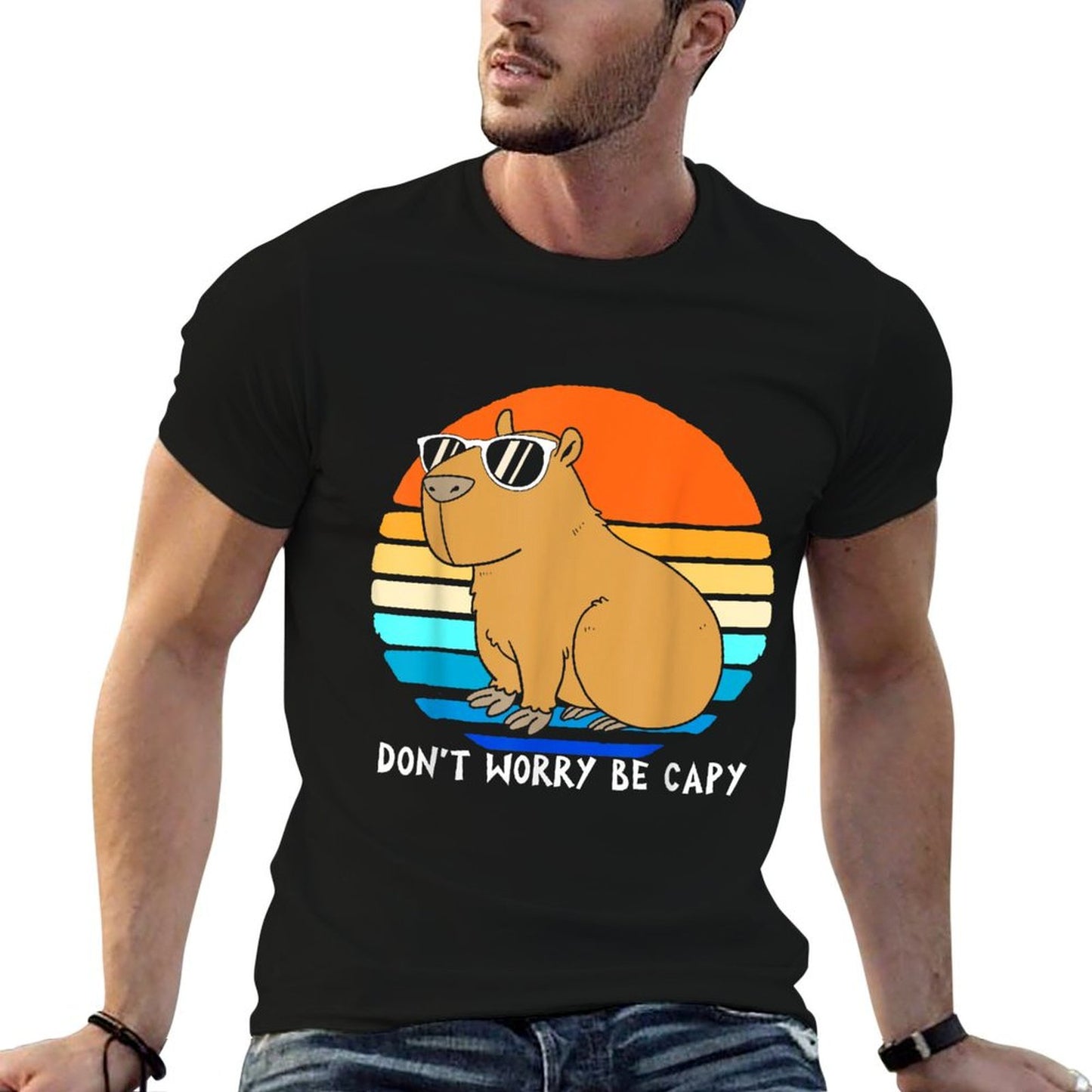 Retro Rodent Funny Capybara Dont Be Worry Be Capy Slim-fit Cut T-Shirt