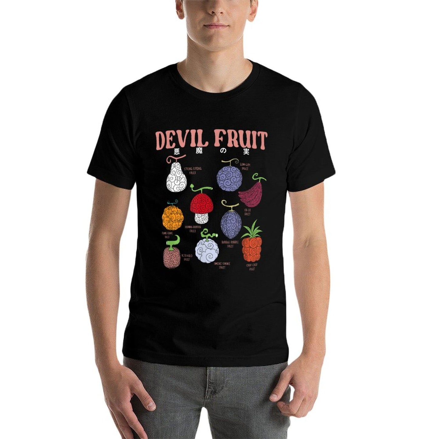 One Piece Anime Devil Fruit Varieties Illustration Trendy Pattern T-Shirt
