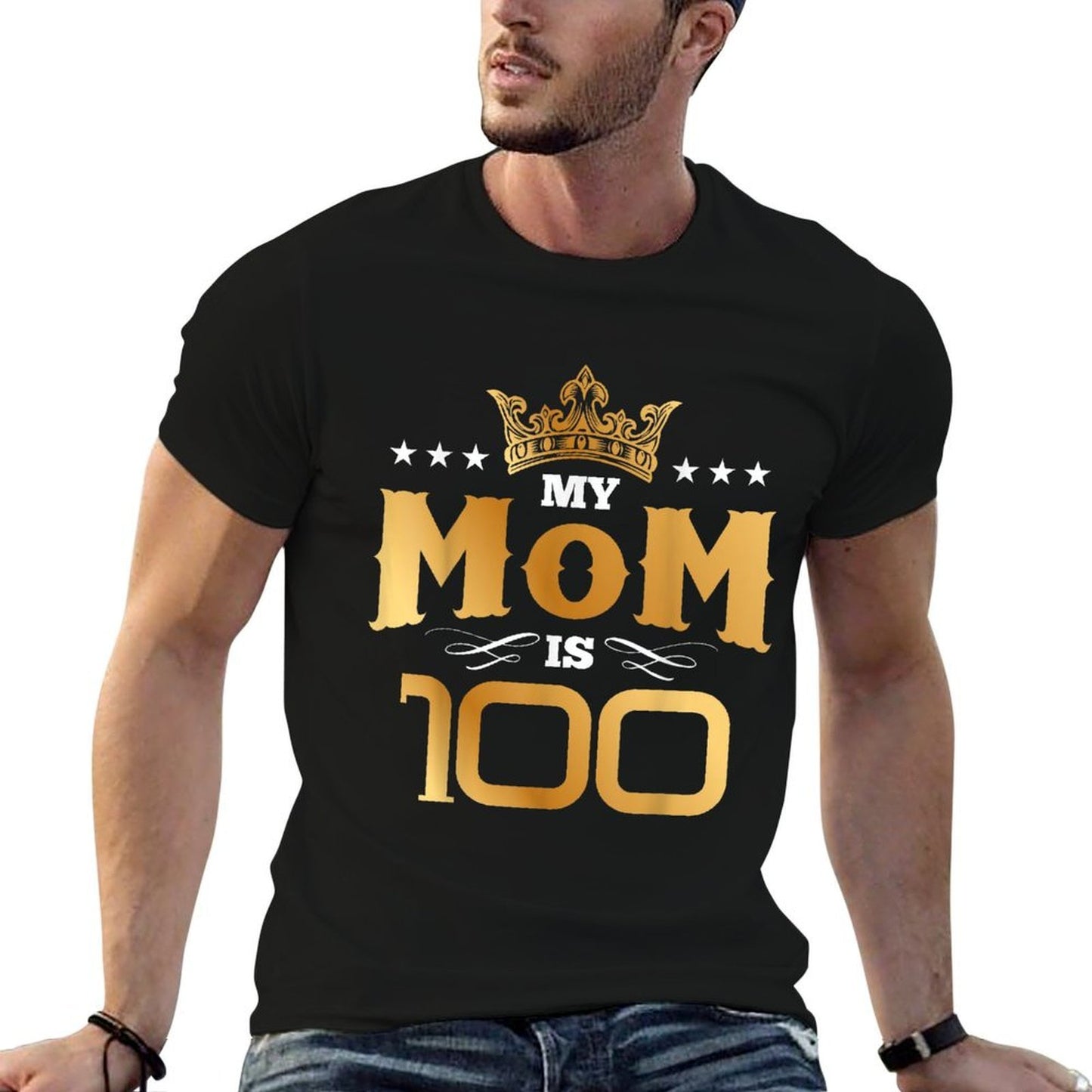 My Mom Is 100 Years Old Funny 100th Birthday for Mother Ribbed Collar T-Shirt