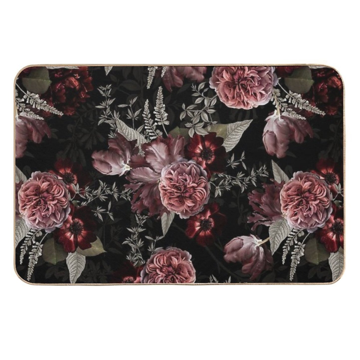 Dutch Vintage Midnight Roses And Tulips Pattern Botanical Night Garden Nightgarden Fade-Resistant Bath Mat