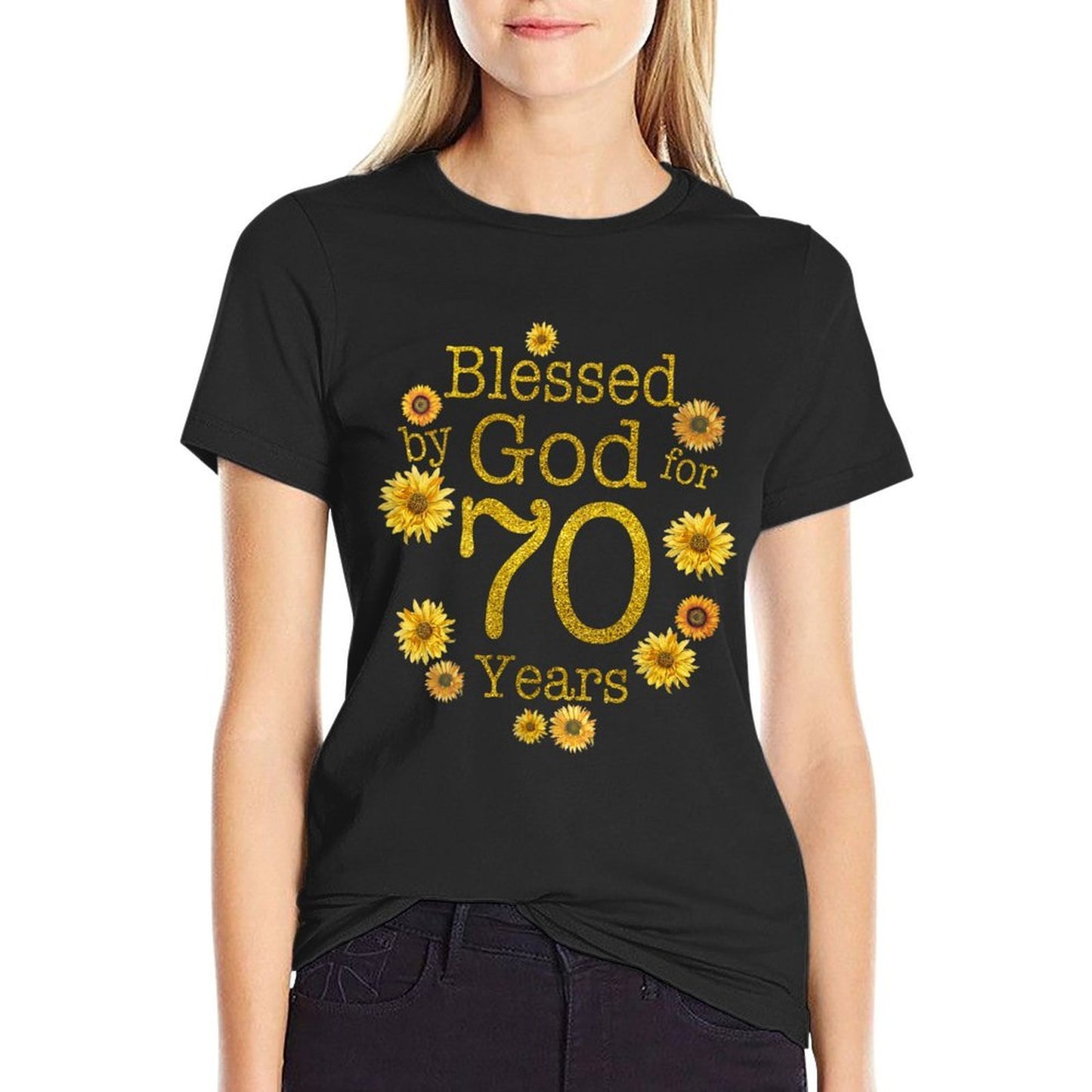 Blessed By God For 70 Years Sunflower Happy 70th Birthday Slim-fit Cut T-Shirt