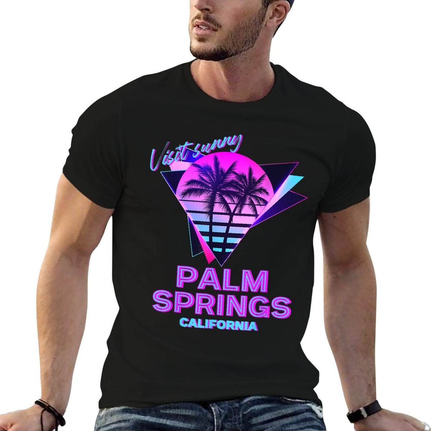 Palm Springs California 80s Retro Palm Tree Aesthetic Vibe Odor-resistant T-Shirt