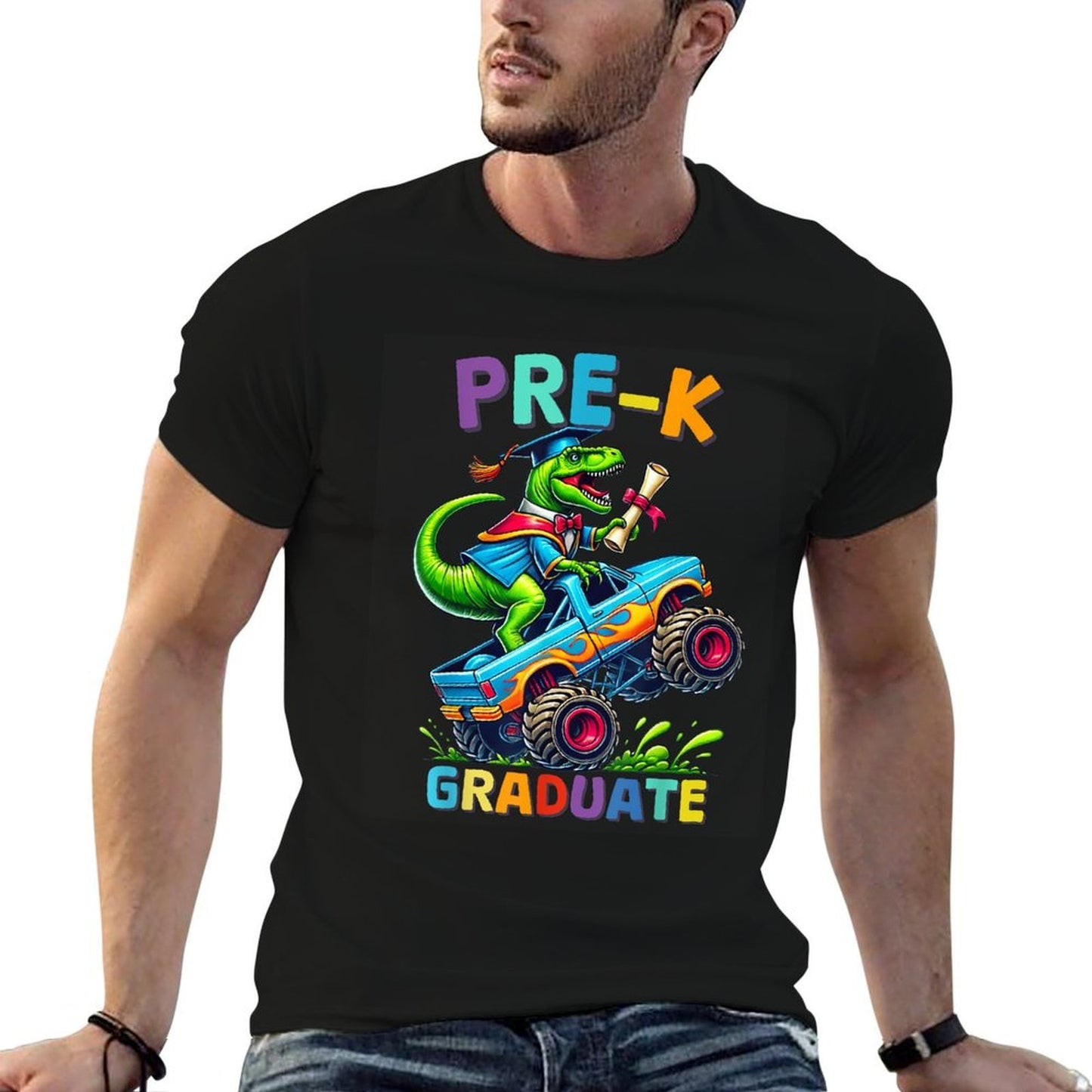 Pre-K Graduation Monster Truck Dinosaur Boys Kids Dino Tagless Design T-Shirt