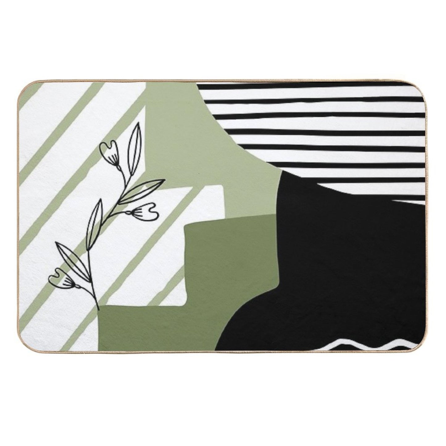 Sage, White And Black Retro Abstract Boho Design Growing Long-Lasting Bath Mat