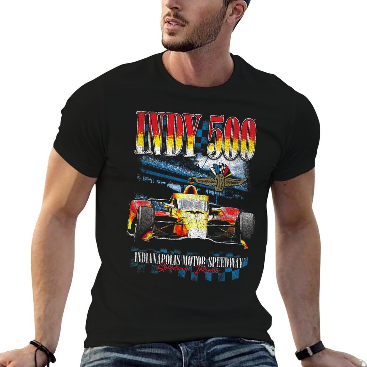 Indy 500 Indianapolis Motor Speedway Distressed Retro Poster Moisture-wicking T-Shirt