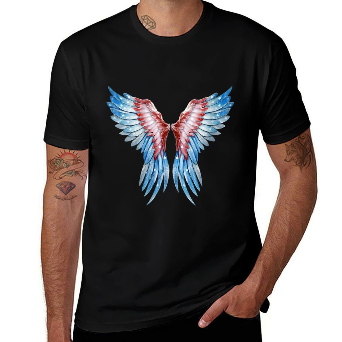 Womens Veterans Day, 4th of July Patriotic Wings Angel Usa Flag Moisture-wicking T-Shirt