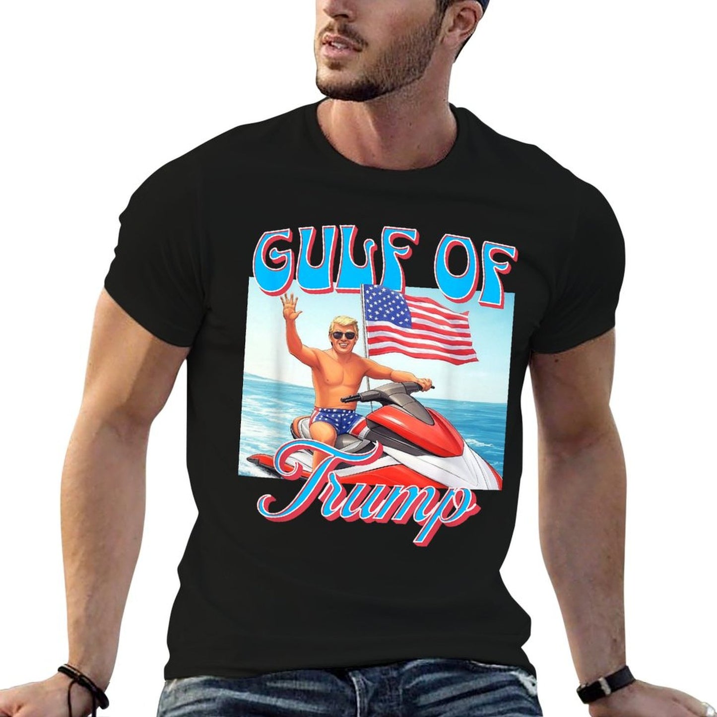 Gulf Of Trump America Flag Beach Lake Ocean Vacation Summer Soft T-Shirt
