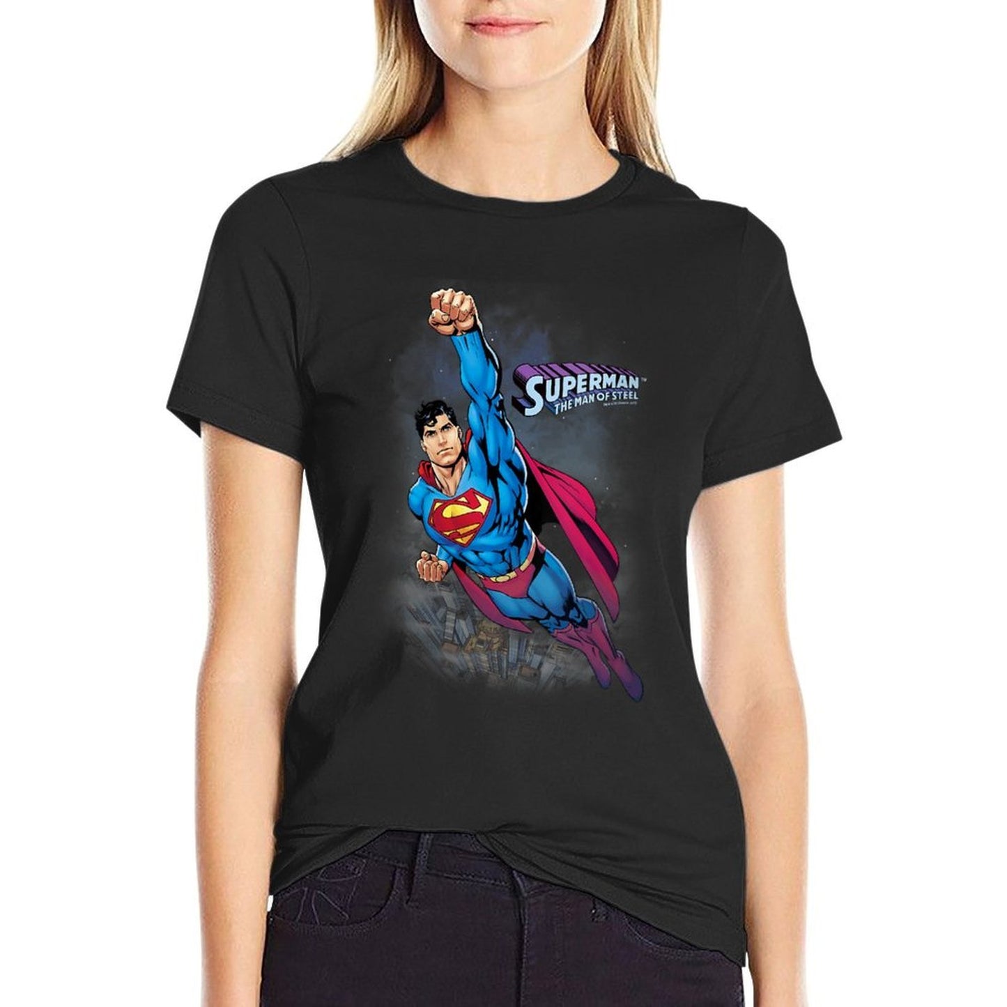 Womens Superman Twilight Flight Fade-proof Color T-Shirt