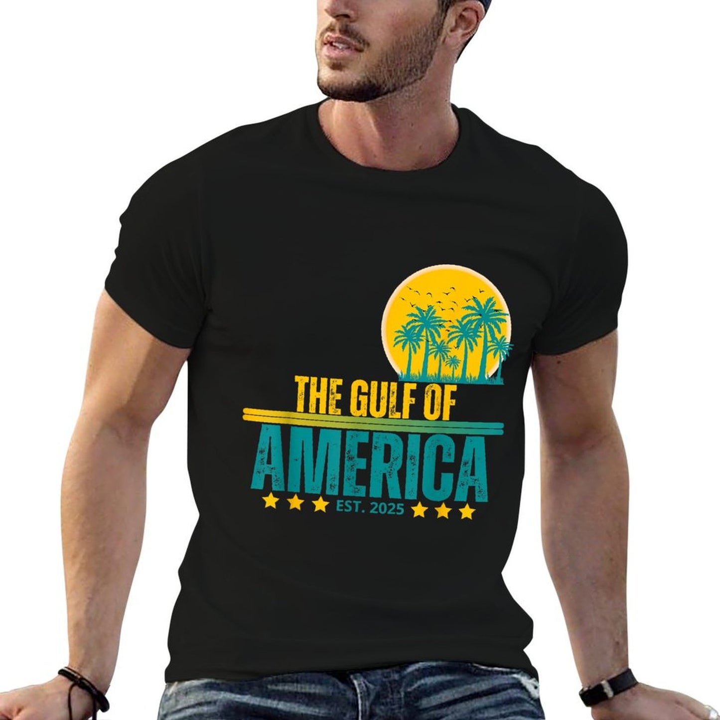 Retro Vintage The Gulf of USA America 2-Side American Flag High-quality Stitching T-Shirt