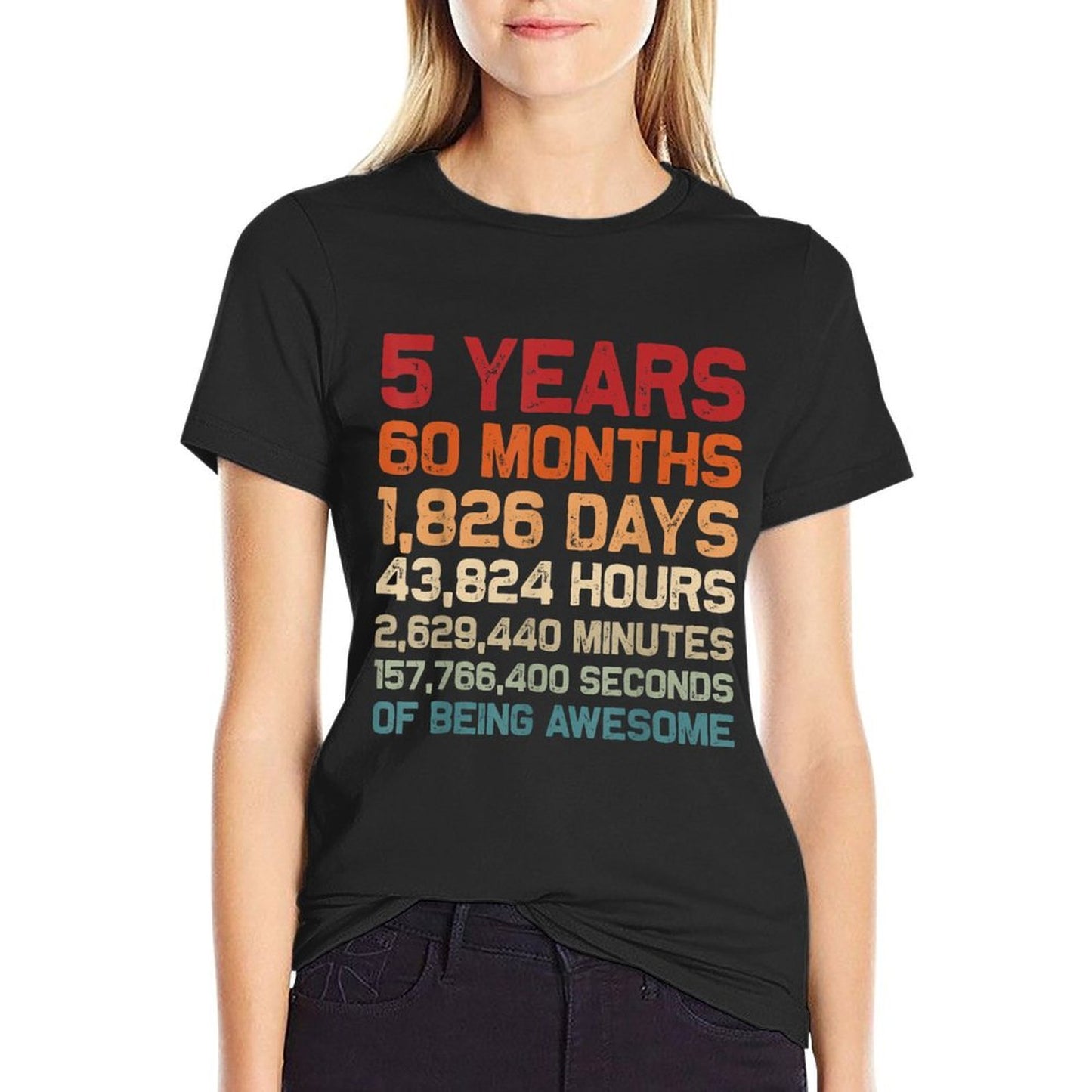 5 Years of Being Awesome Months, Days, Minutes 5th Birthday Odor-resistant T-Shirt