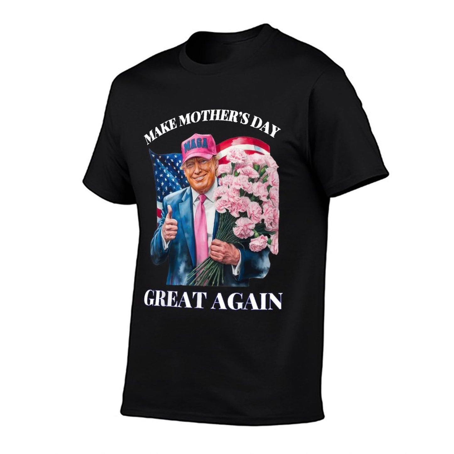 Funny Trump Make Mother's Day Great Again Flower USA Ribbed Collar T-Shirt