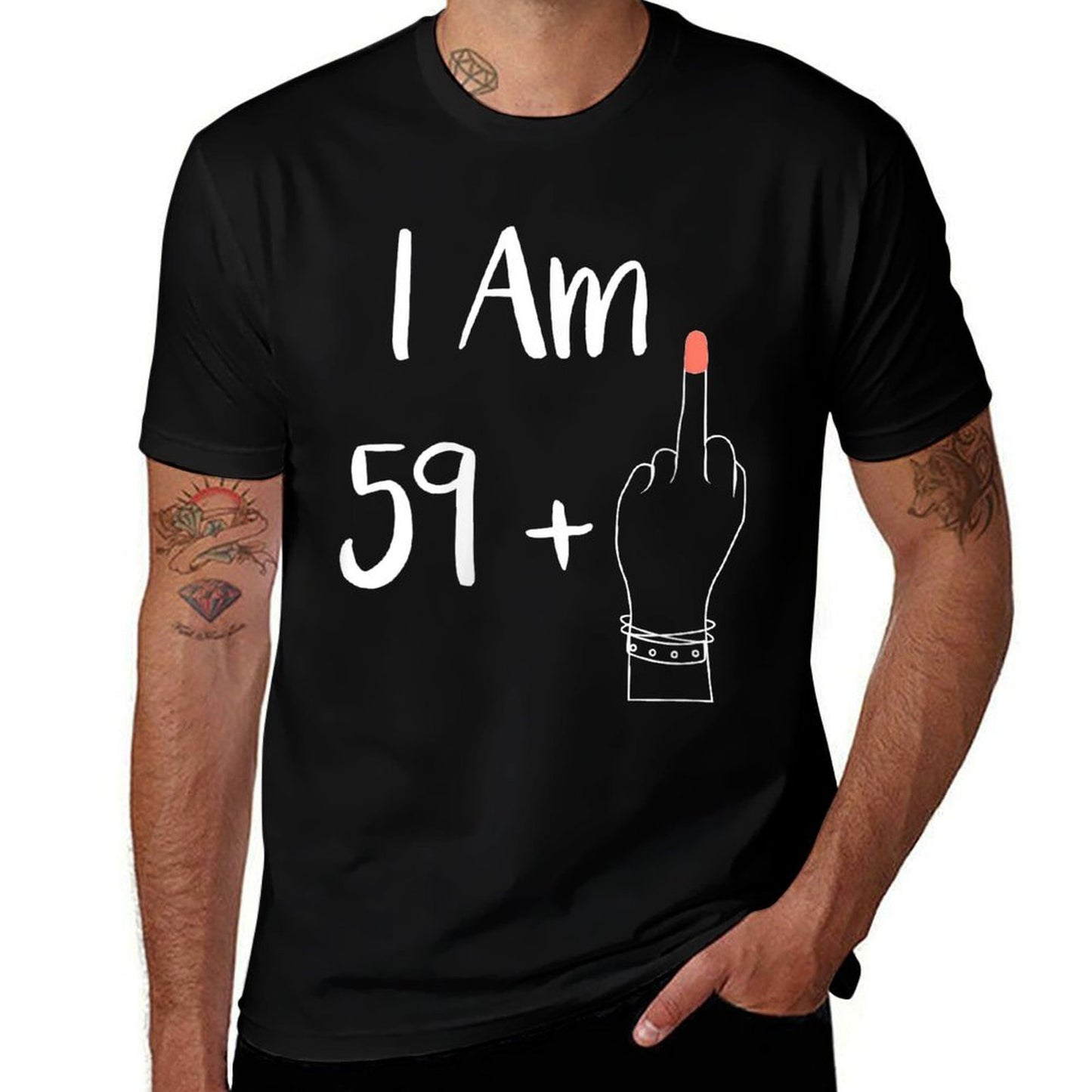 Womens I Am 59 Plus 1 Middle Finger For A 60th Women 60 Years Old Cotton T-Shirt