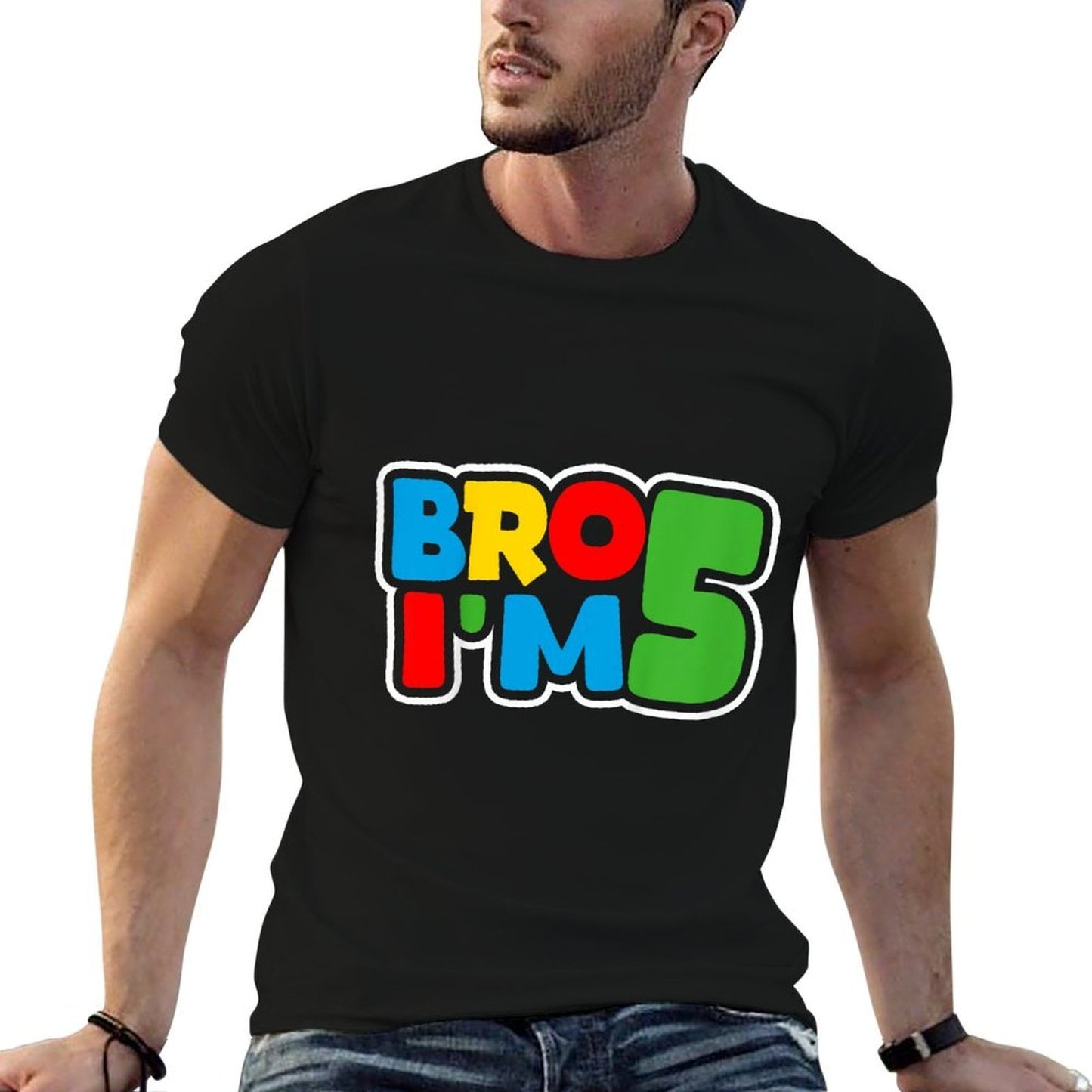Kids 5th Birthday Boy Bro I’m 5 Year Old Four Party Oversized Silhouette T-Shirt