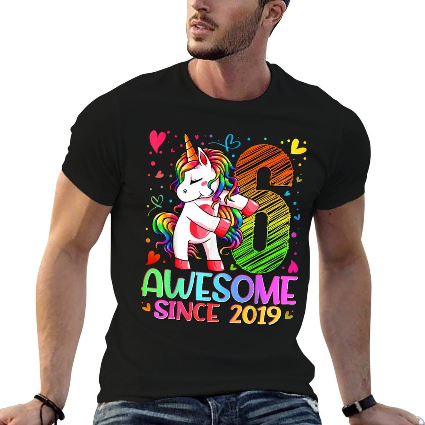6 Year Old Unicorn Gifts For Girls 6th Birthday Girl Party Oversized Silhouette T-Shirt