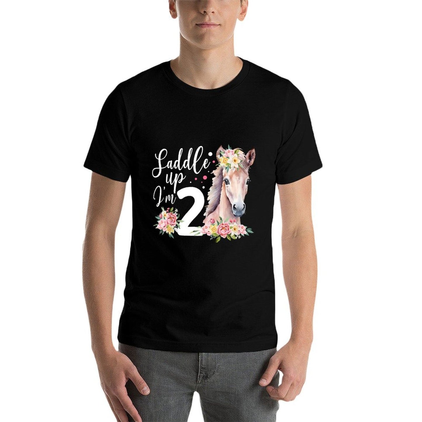 Kids 2nd Horse Birthday Two Year Old Girl Horses Birthday Trendy Pattern T-Shirt