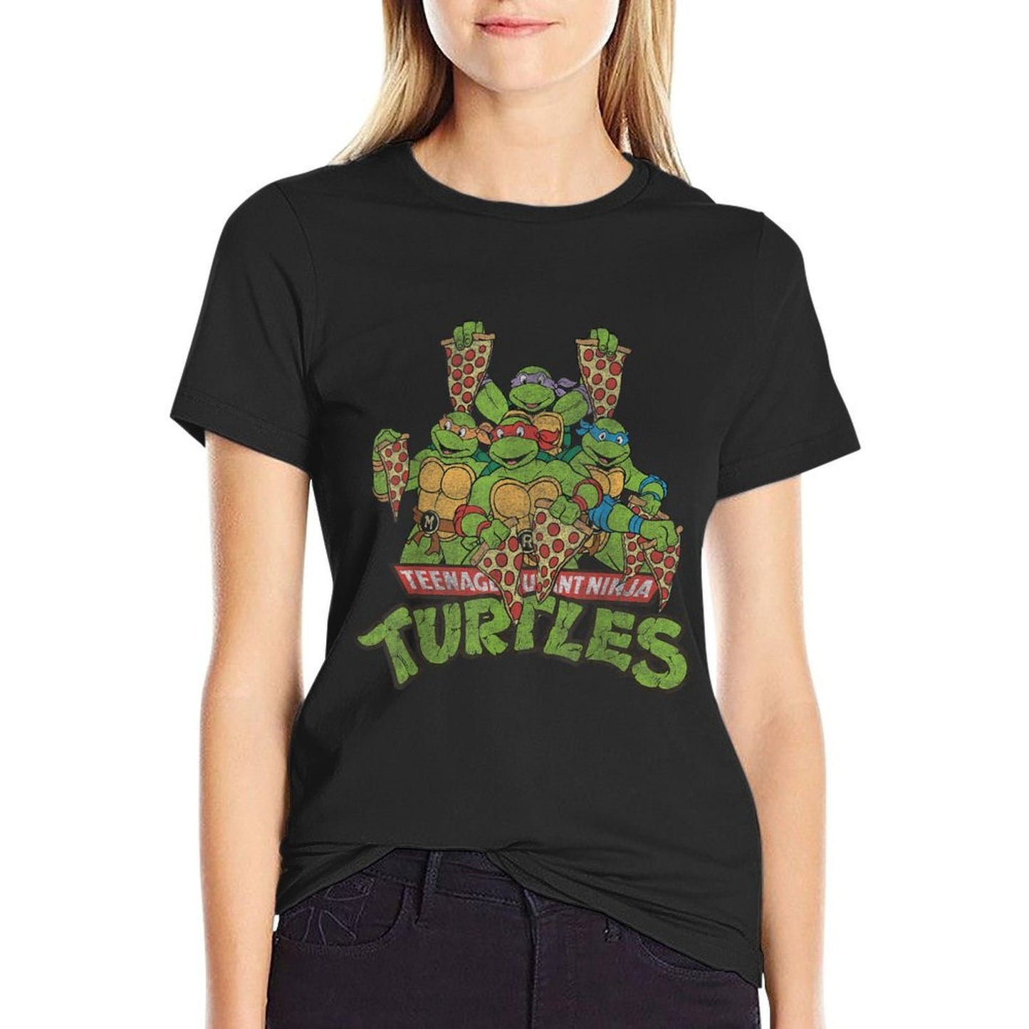 Teenage Mutant Ninja Turtles Multiple Smiles Slices Oversized Silhouette T-Shirt