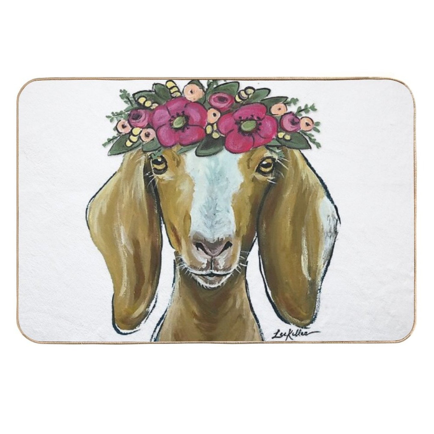 Goat with Flower Crown Art Versatile Bath Mat