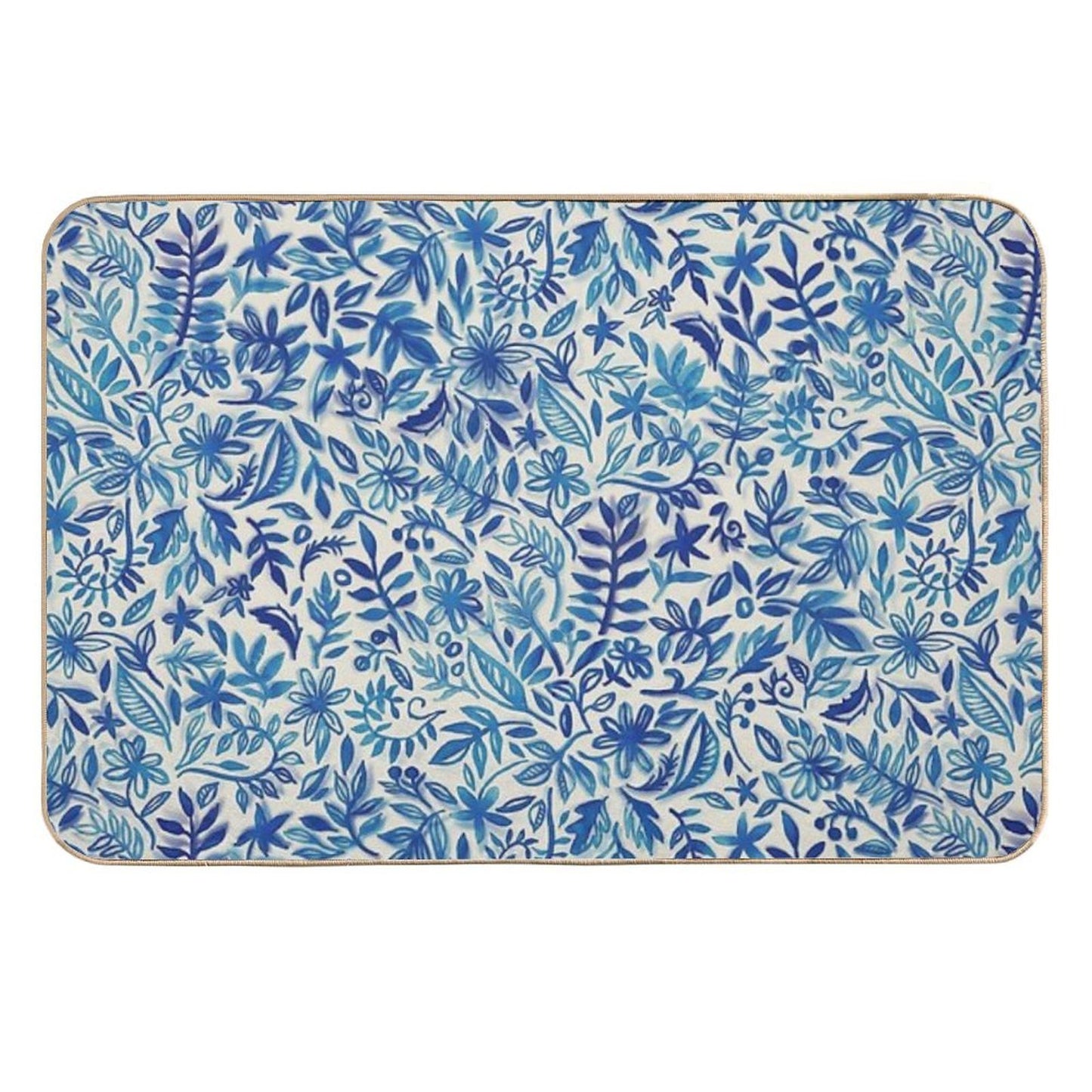 Floating Garden - A Watercolor Pattern in Blue Easy Maintenance Bath Mat