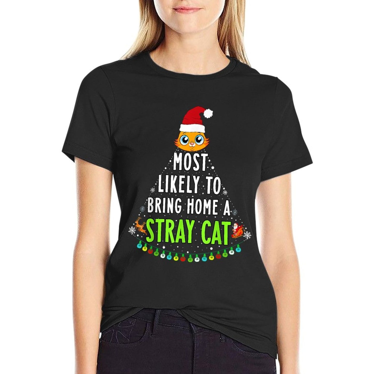 Most Likely Bring Home A Cat Christmas New Family Matching Easy-care T-Shirt