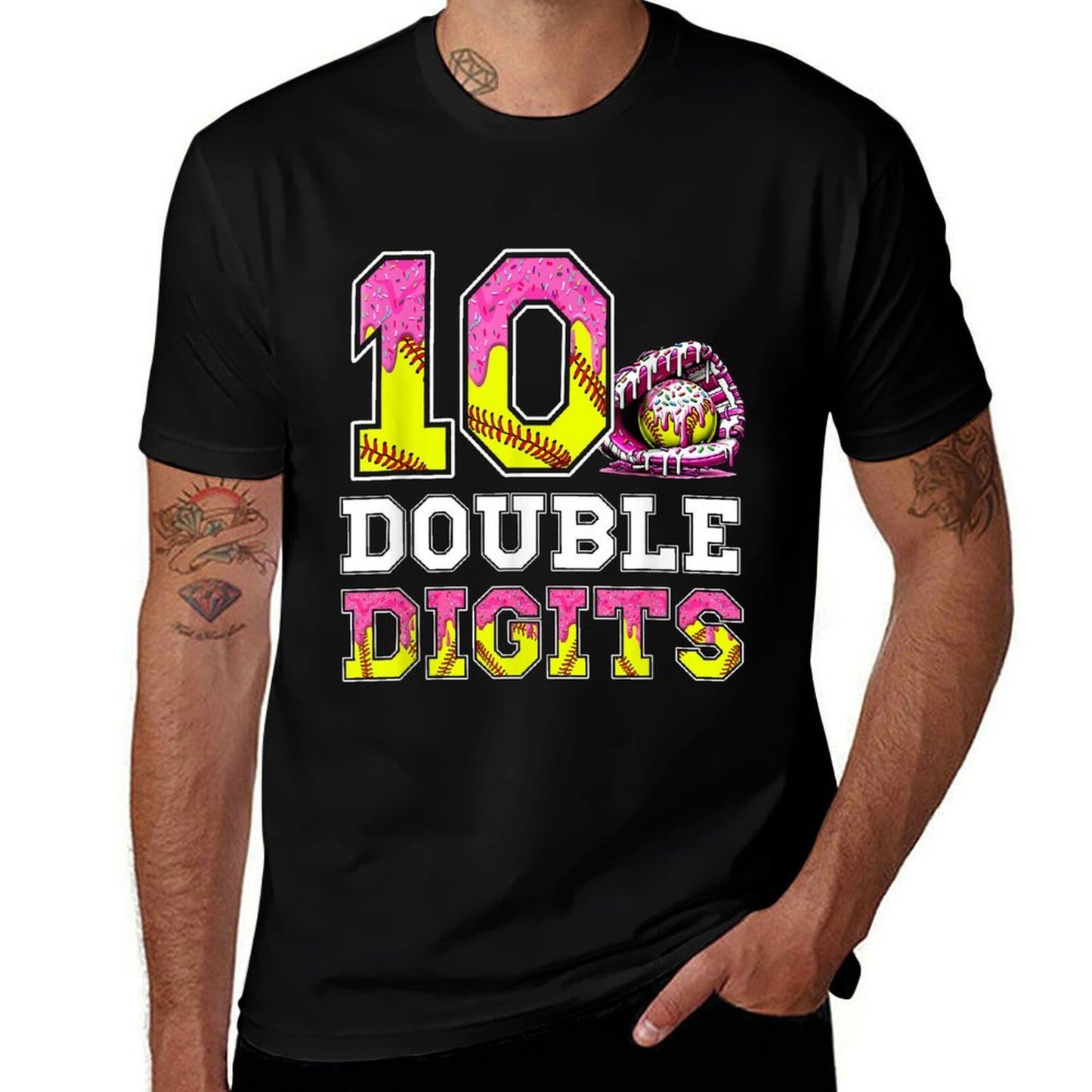 10 Double Digits 10th Birthday Girl Softball 10 Year Old Polyester Blend T-Shirt