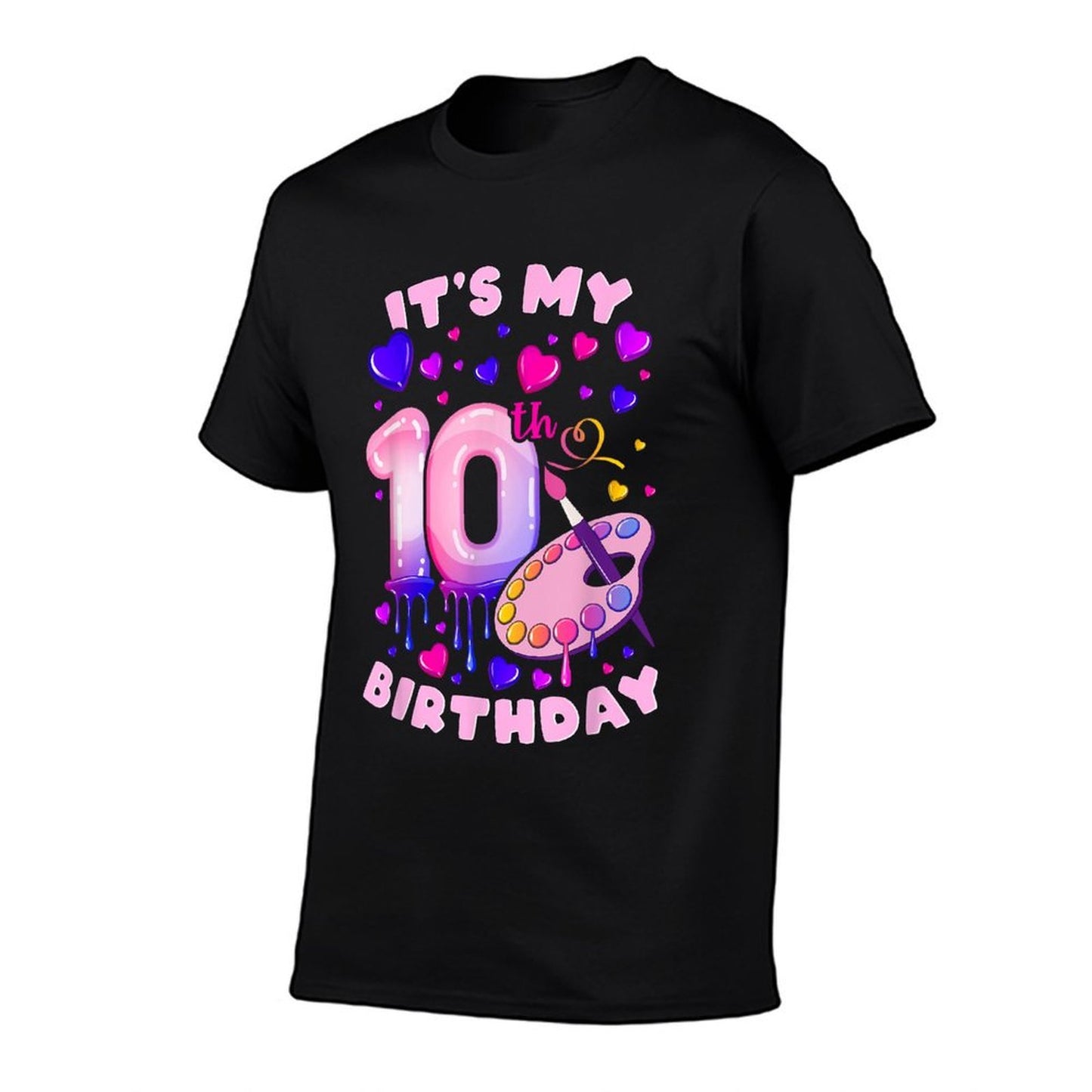 10th Birthday, Girl 10 Years, Painting Art, Number 10 Heathered Texture T-Shirt