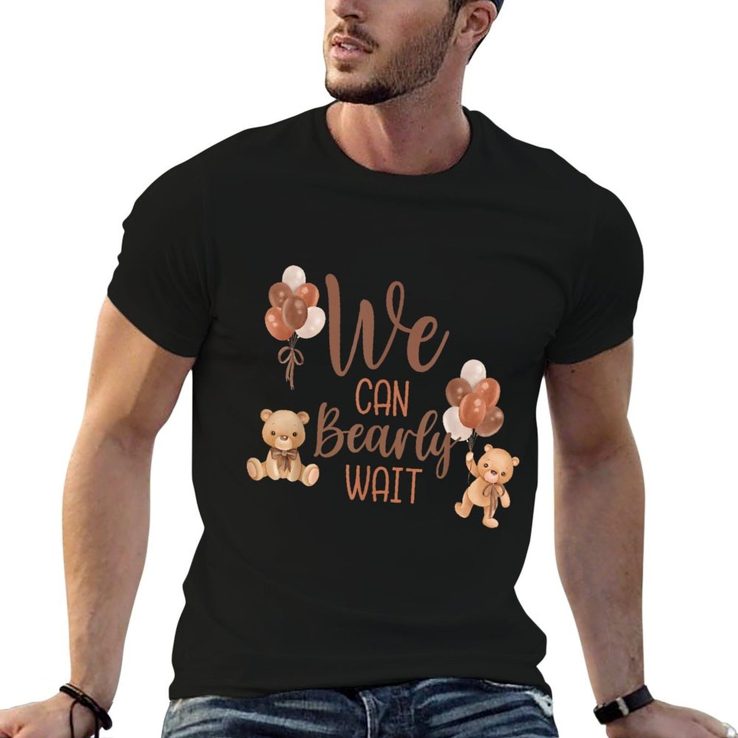 We Can Bearly Wait Bear Gender Neutral Boy Baby Shower Heathered Texture T-Shirt